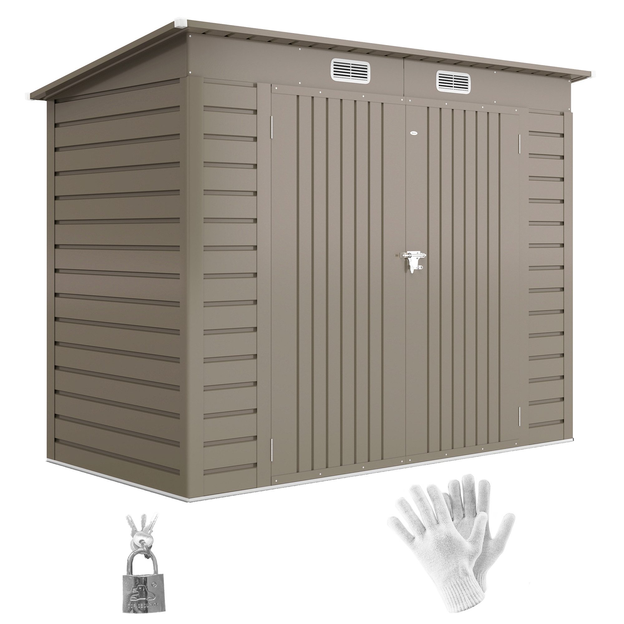 Outsunny Gerätehaus Geräteschuppen mit Pultdach, abschließbarer Doppeltür Schuppen, BxT: 249x121 cm, (Geräteschuppen, 1 St., wetterfest Gartenhaus), für Hinterhof, Garten, Hellgrau