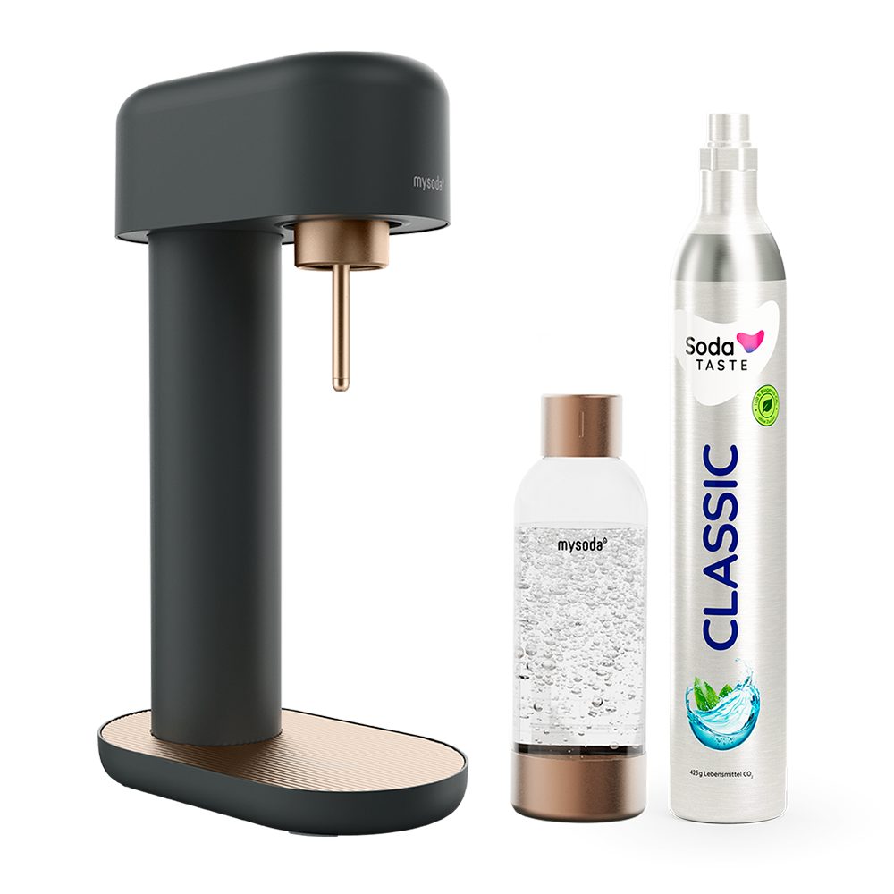 mySoda Wassersprudler Mysoda Ruby 2.0 Wassersprudler Basispaket, Mattes Alu-Design, inkl. CO2 & Flasche, stromloser Betrieb