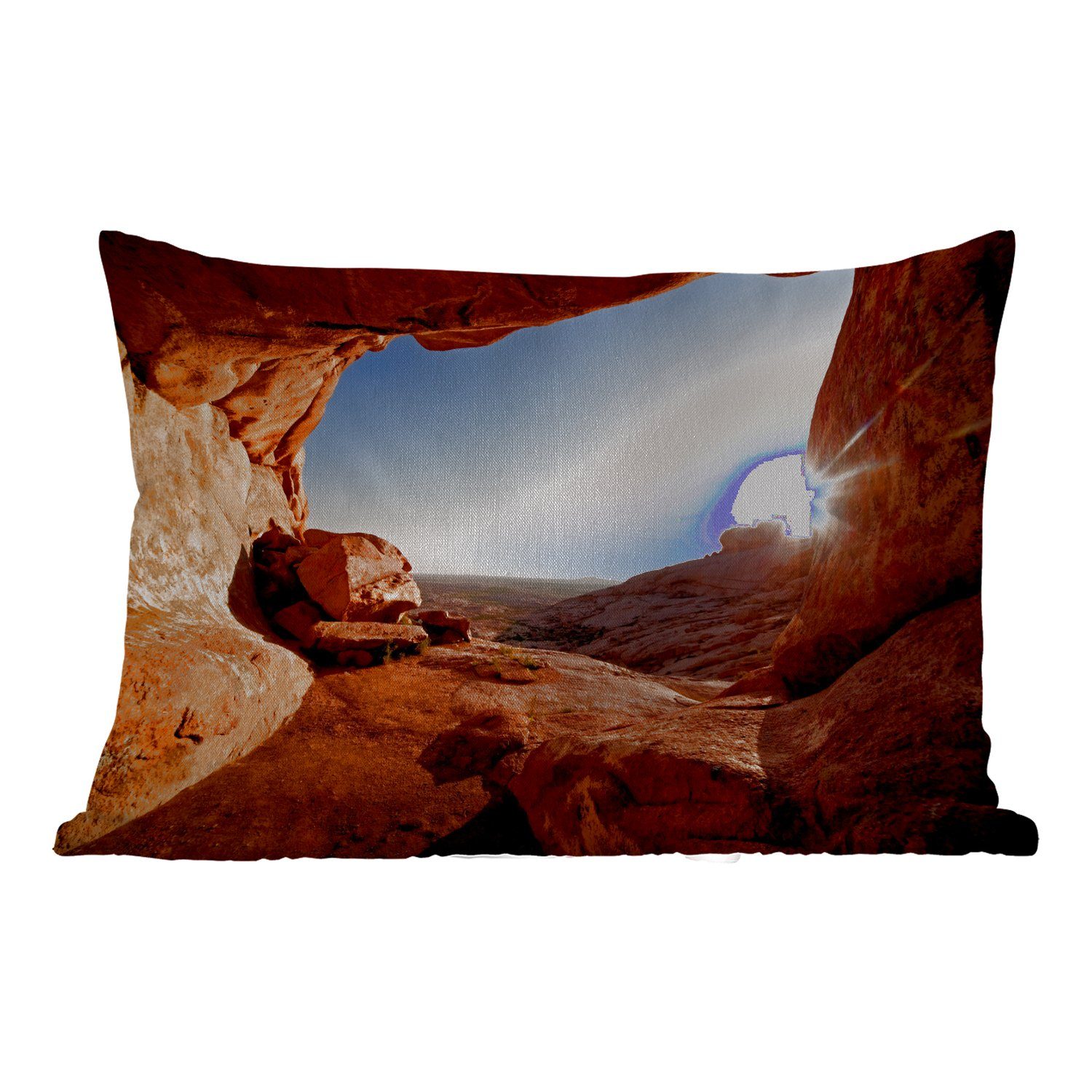 Wüste MuchoWow Sonne - Kissenhülle Polyester, - Outdoor-Dekorationskissen, Dekokissen - Dekokissenbezug, Höhle Landschaft,