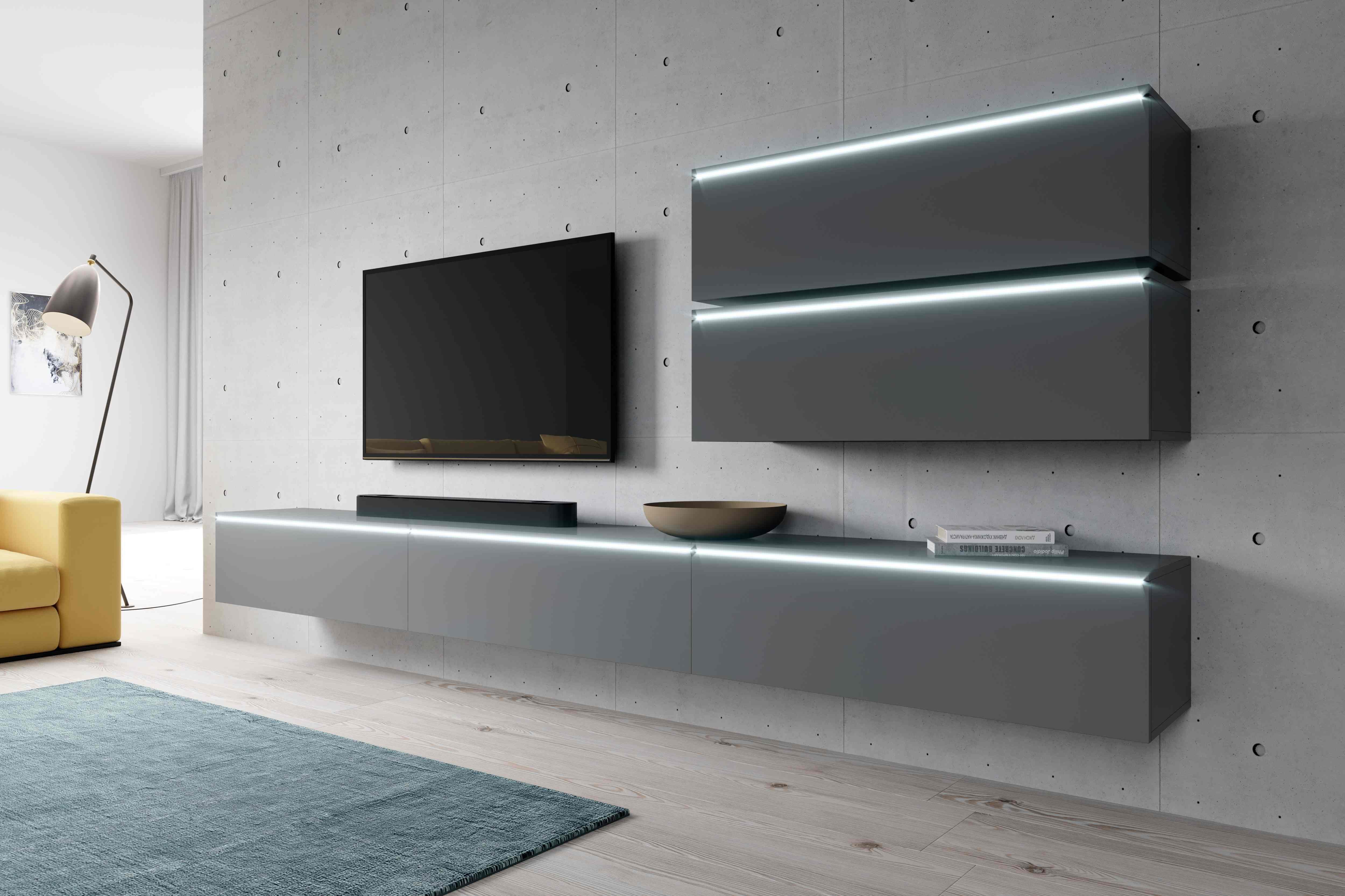 Furnix Mediawand Möbelwand BARGO V ohne LED 3x TV-Schrank 2x Regal, mit viel Stauraum, Breite 300 cm Anthrazit