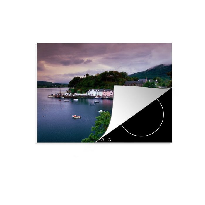 MuchoWow Herdblende-/Abdeckplatte Der Hafen von Portree in Schottland Vinyl (1 tlg) induktionskochfeld Schutz für die küche Ceranfeldabdeckung