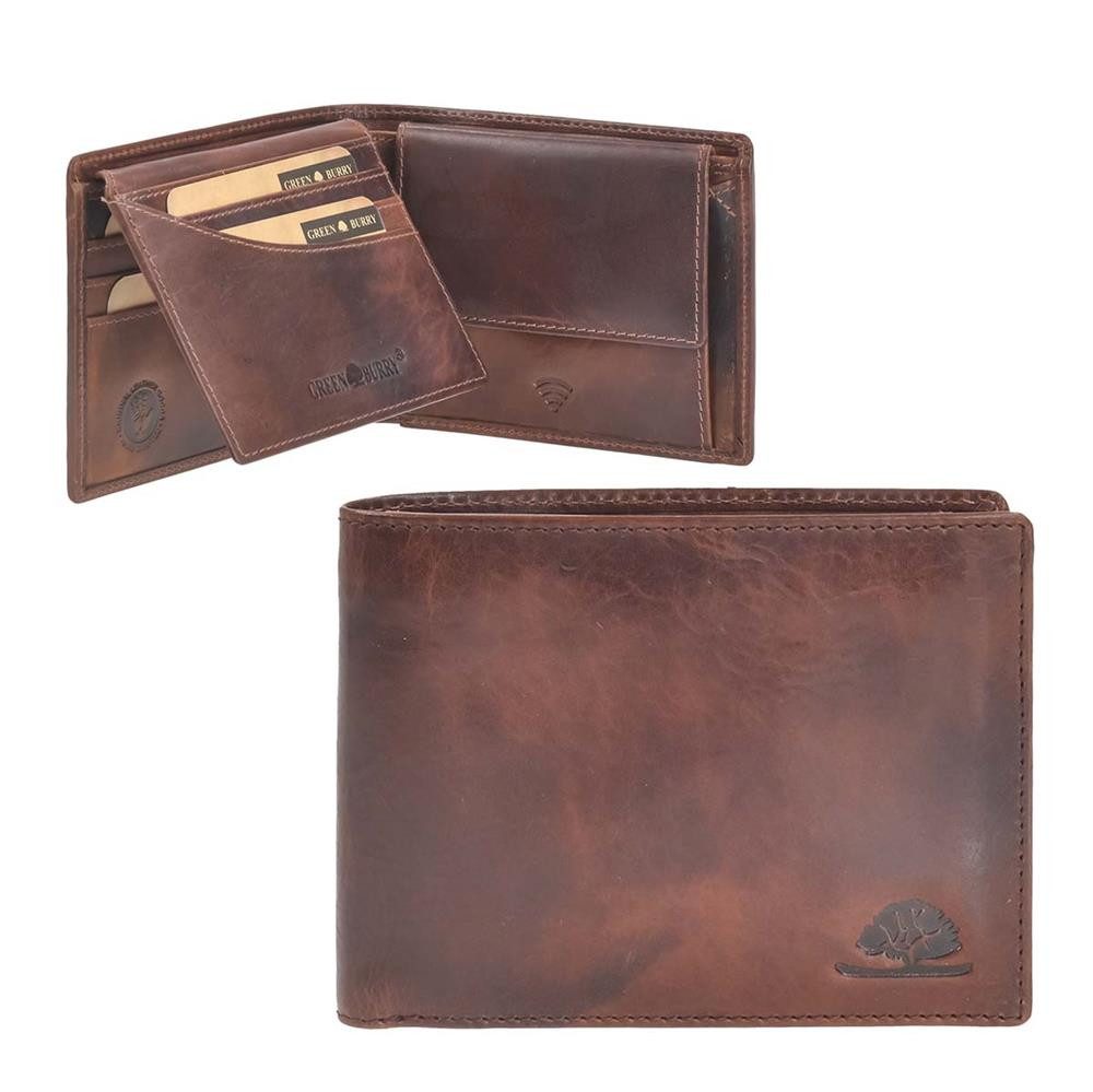 Geldbörse "Rugged" Herrenbörse Leder 12x9cm teak braun mit RFID Schutz