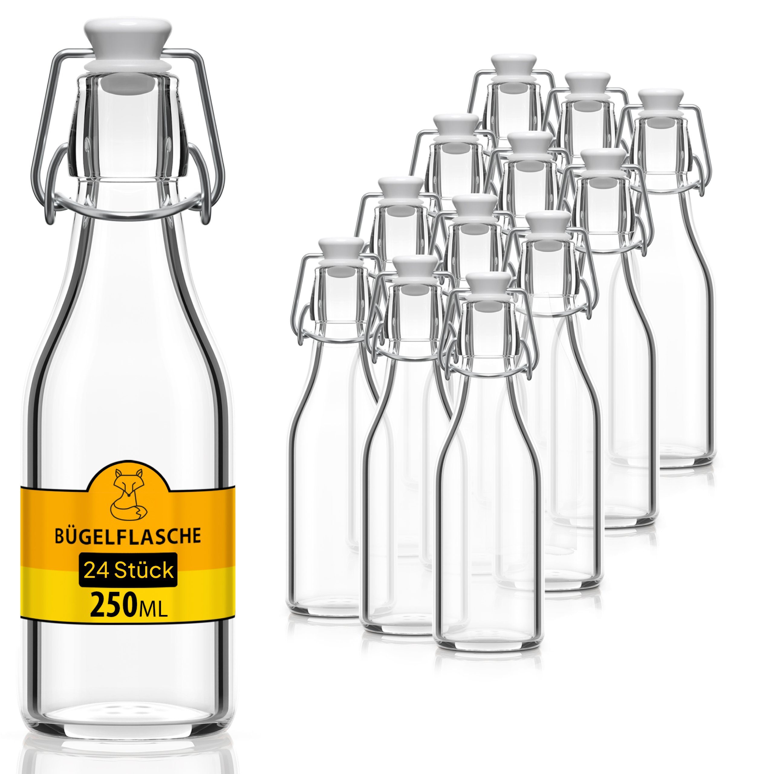 Flaschen-Fuchs Vorratsglas 250ml Flaschen zum Befüllen Bügelverschluss Schnaps Likörflaschen, Glas, (24er Set)