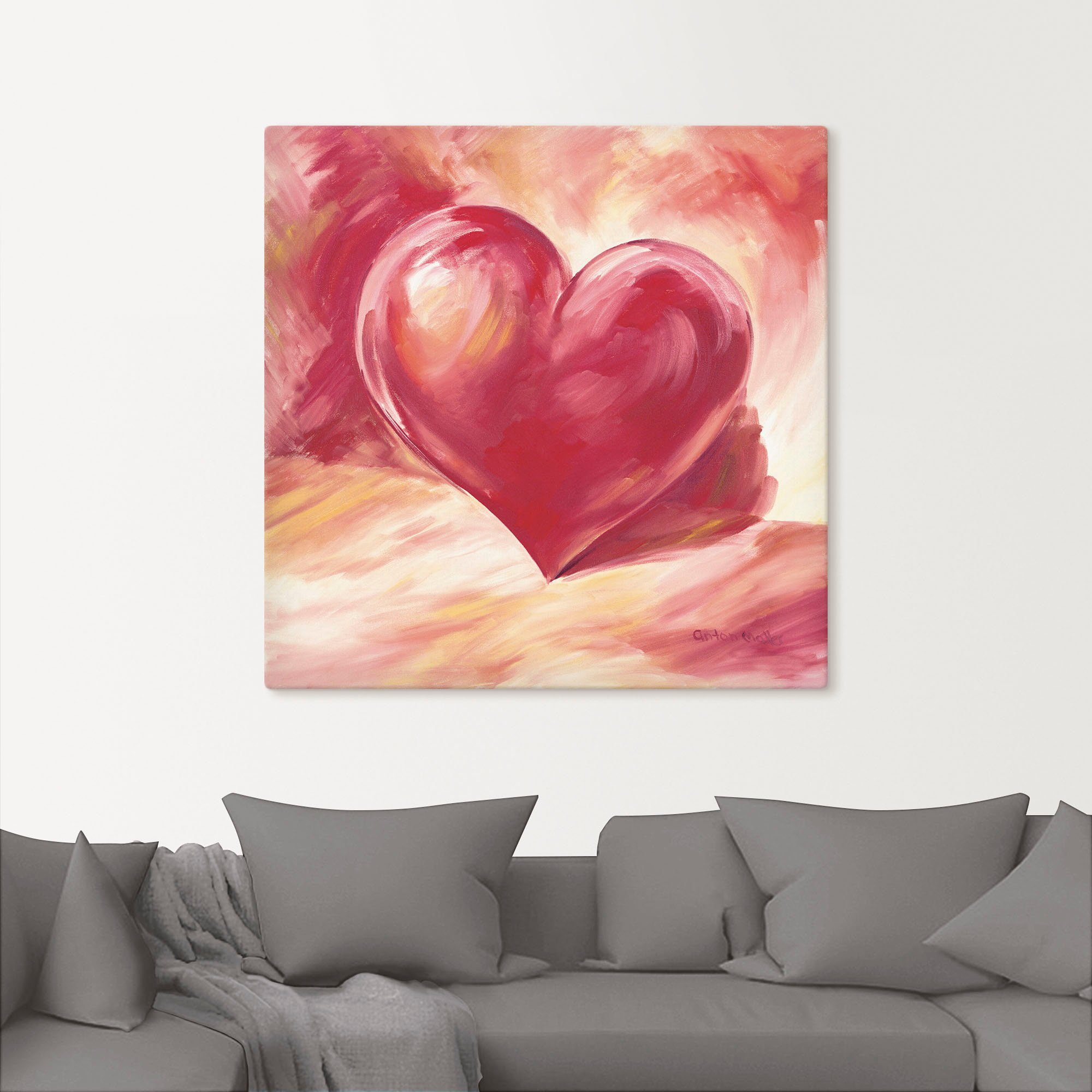 Artland Wandbild Rosa/rotes Herz, Herzen (1 St), als Leinwandbild, Poster in verschied. Größen