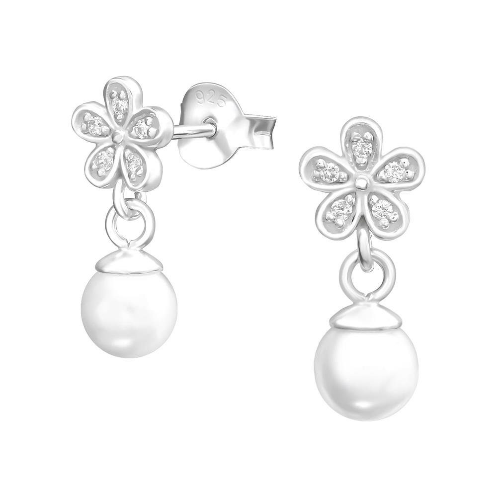 BUNGSA Ohrring-Set Ohrstecker Perle & Kristallblüte aus 925 Silber Damen (1 Paar (2 Stück), 2-tlg), Ohrschmuck Ohrringe