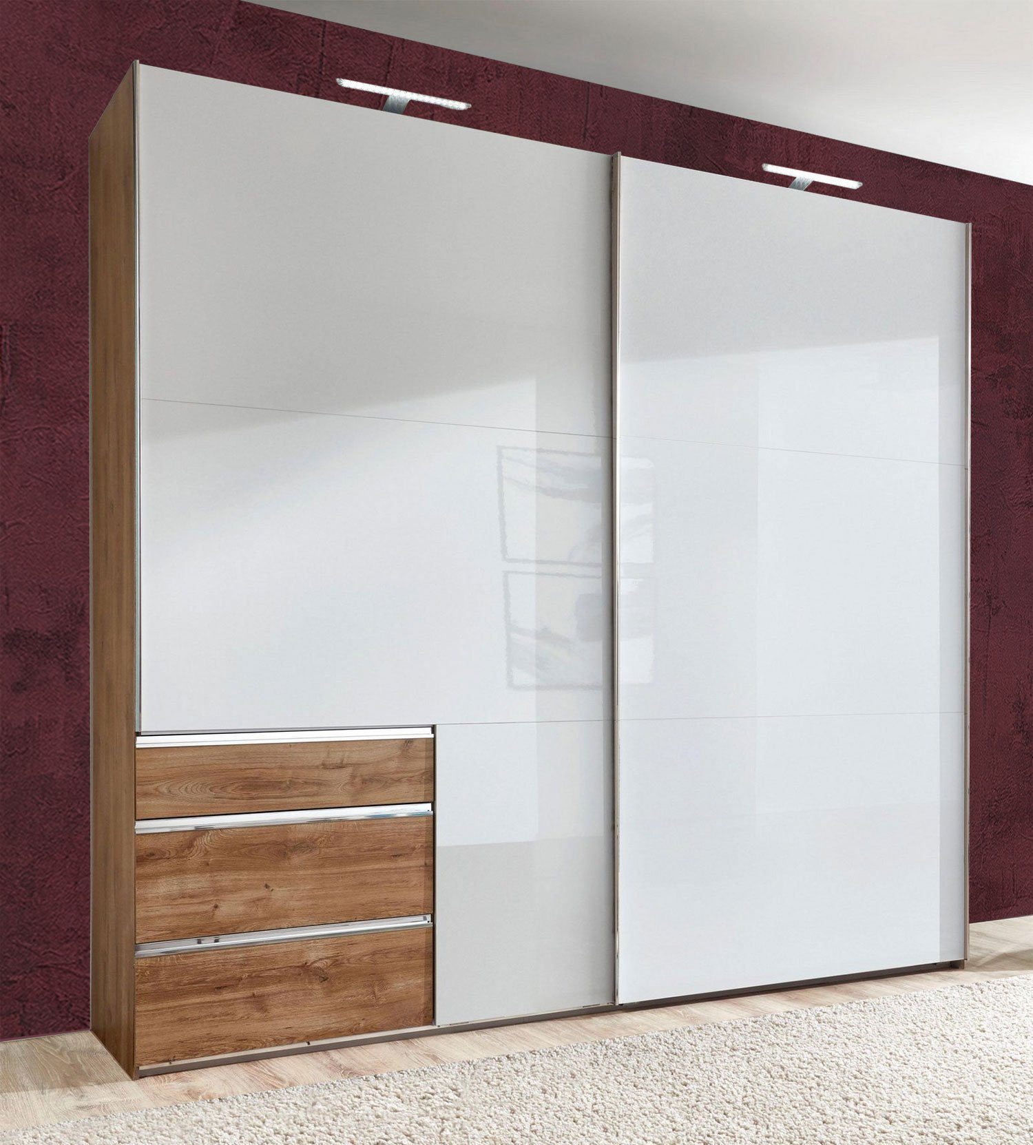 Wimex Schwebetürenschrank Level 200x65x236cm 2-türig weiß Hochglanz plankeneiche