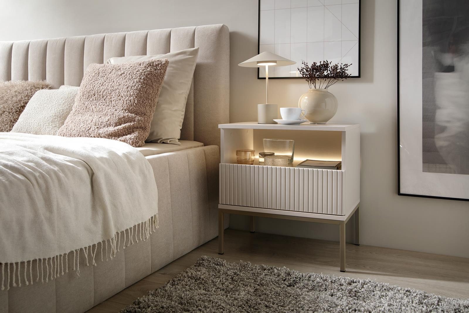 Compleo Nachttisch LINO, Fronten gefräst, mit Schubladen günstig online kaufen