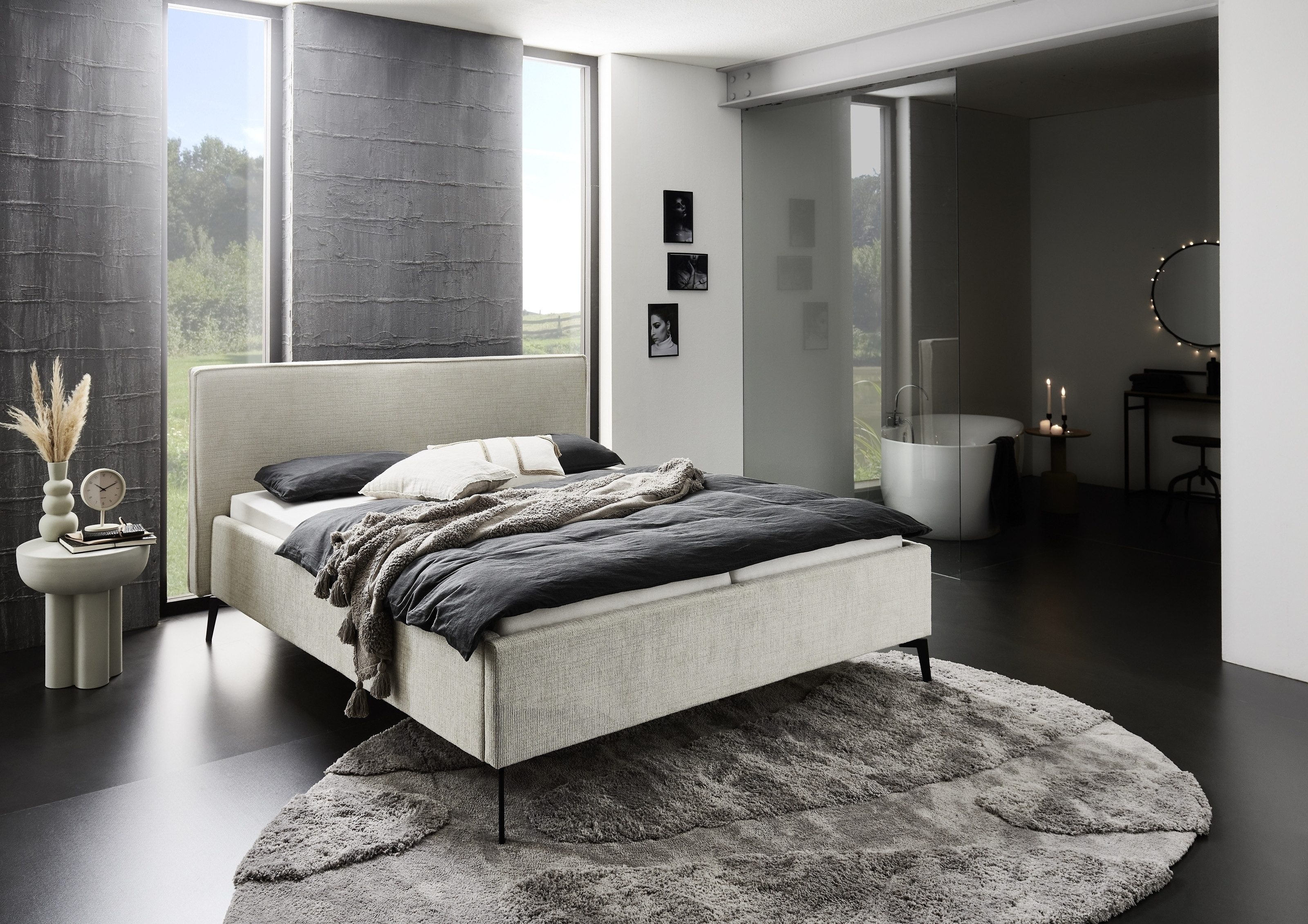 freiraum Polsterbett Riva, Liegefläche 160x200cm, Greige, Stellmaß: 185x112x216cm (BxHxT)