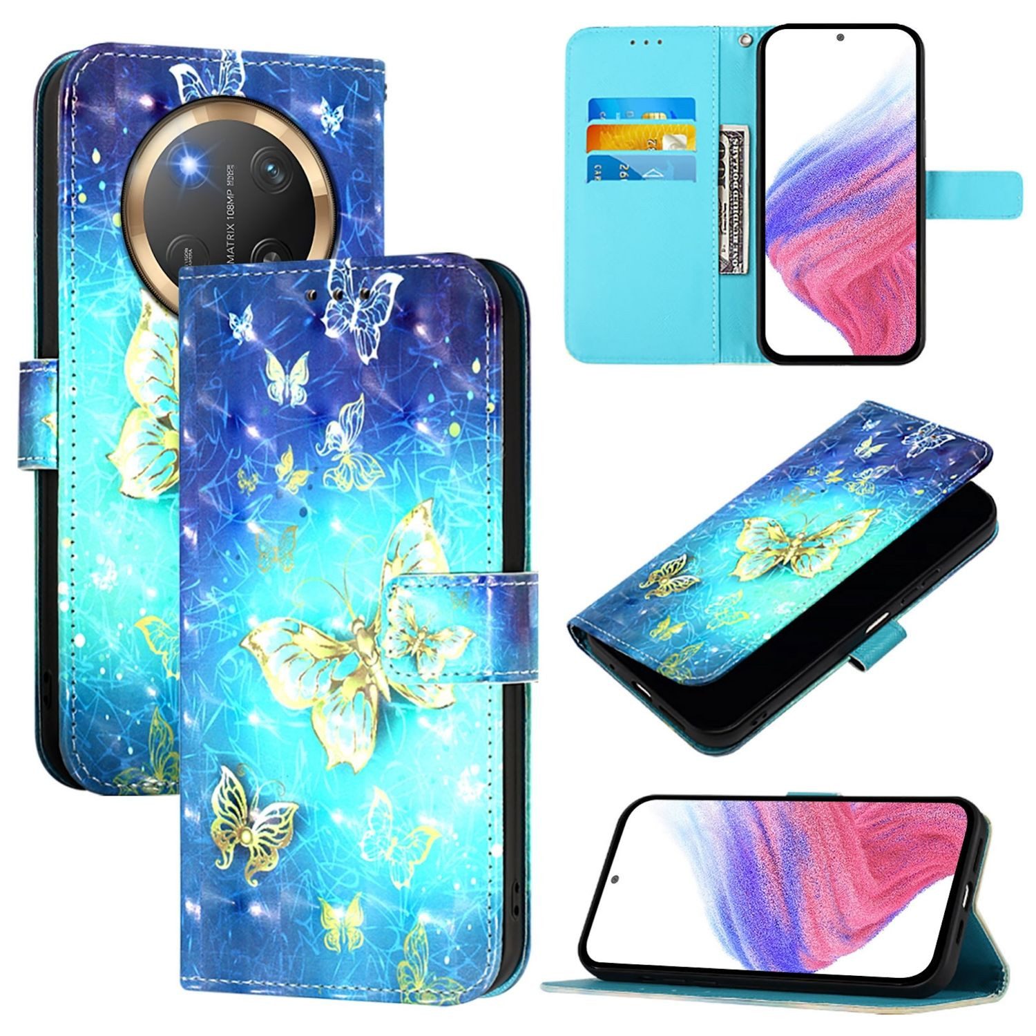 Wigento Smartphone-Hülle Für Honor Magic 7 Lite / X9c Kunstleder Book Wallet Motiv Tasche Hülle, Kunst-Leder Schutzhülle magnetischer Verschluss
