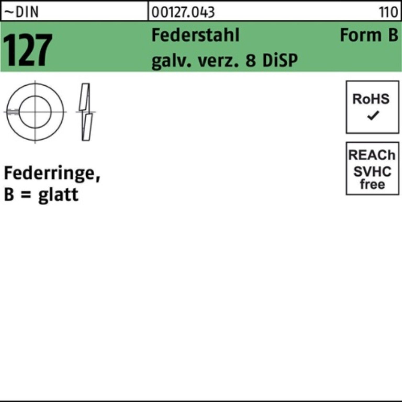 12 Federring 500er B 500 St DiSP Federring Pack 8 galv.verz. Federstahl Reyher 127 DIN