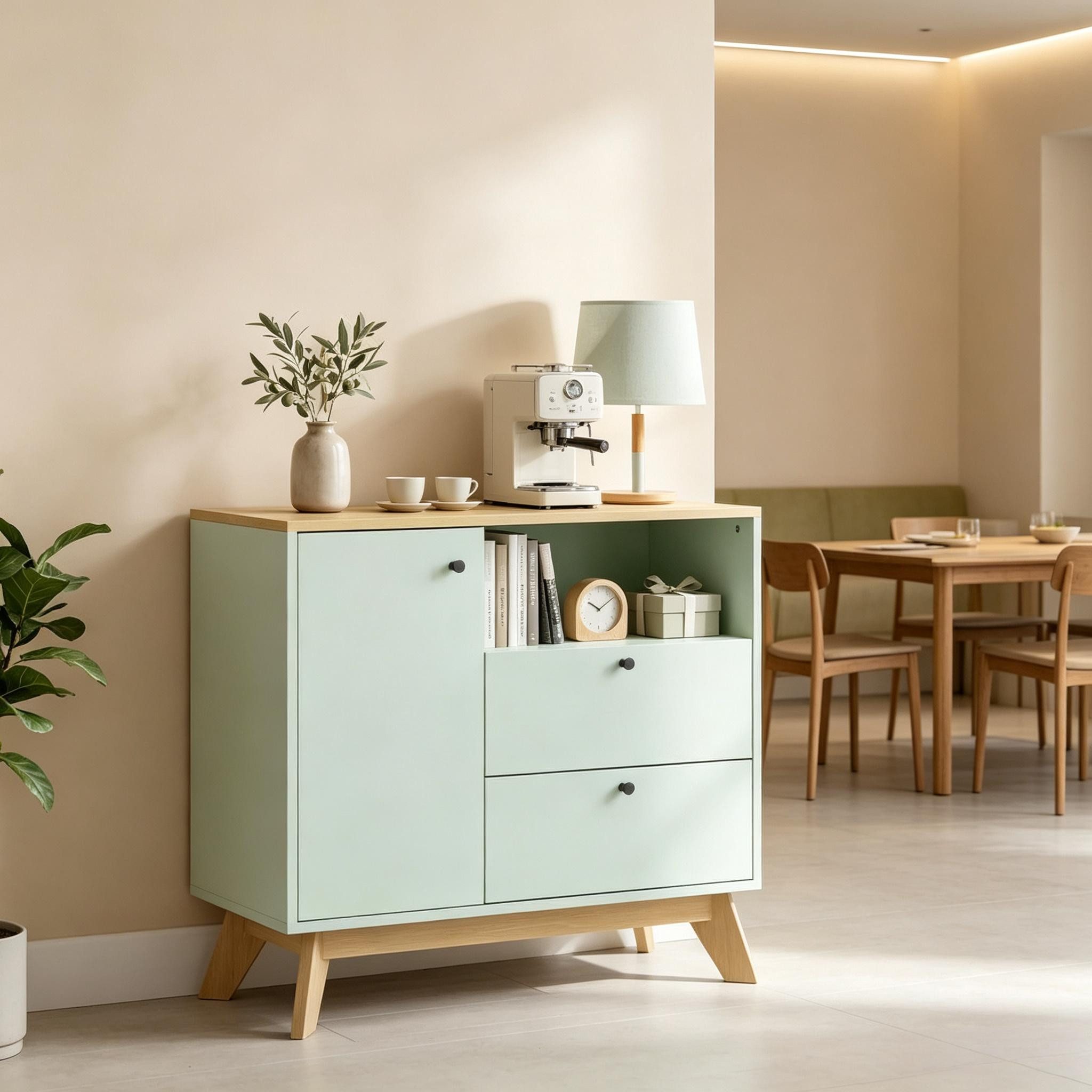 Fine Life Pro Sideboard Buffet-Salon mit 1 Tür, 2 Schubladen, offenem Fach