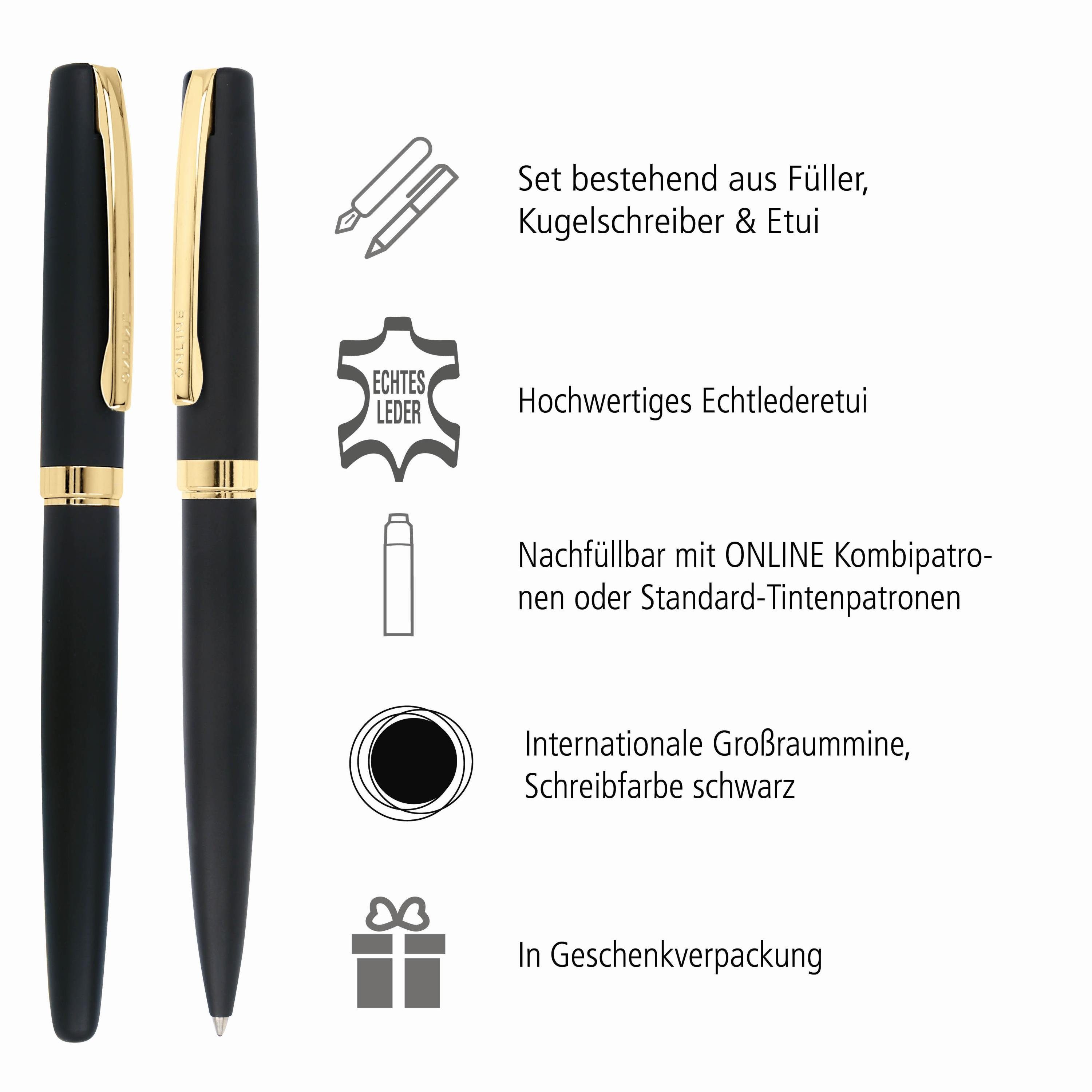 Online Pen Schreib-Set Füller Eleganza Schwarz Gold