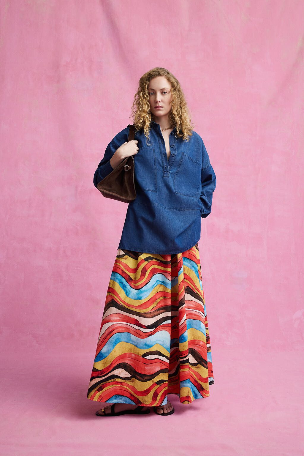 Tunika TUNIKA MIT HEMDKRAGEN UND DENIM-EFFEKT