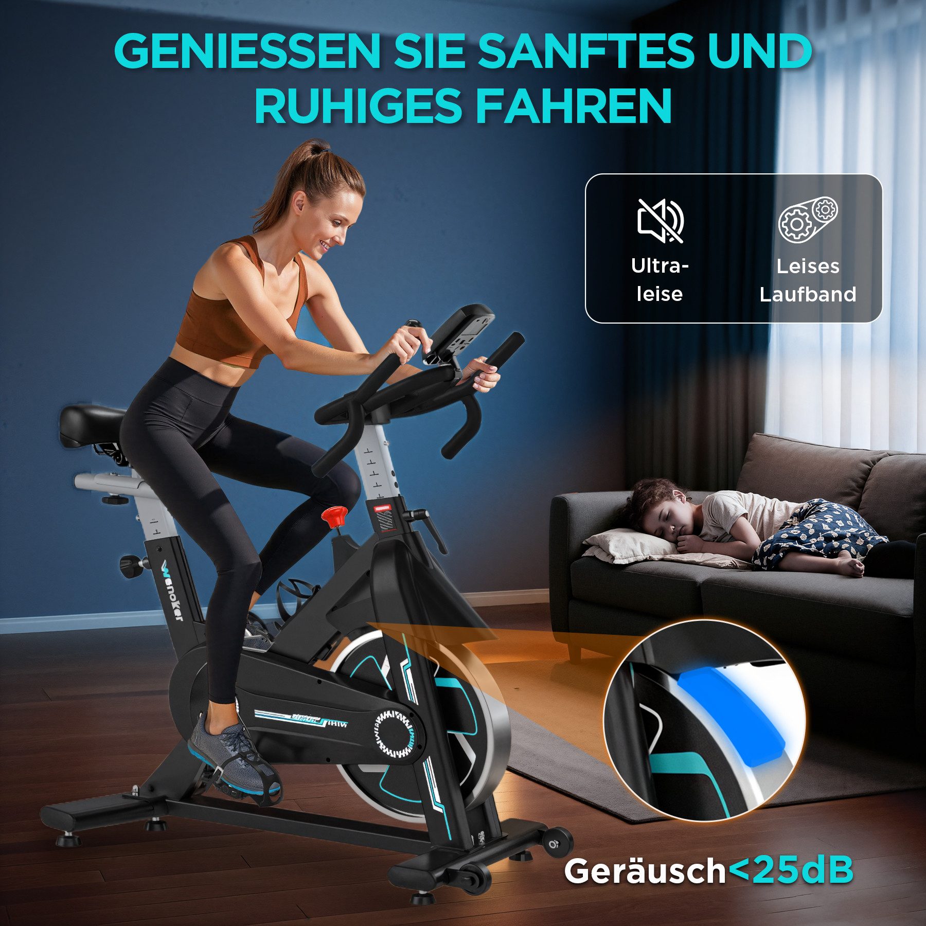 Wenoker Heimtrainer Fahrrad mit App & gebogenem Griff mit LCD-Display (1-tlg), Tablet-Halterung, bis 160Kg – Bild 5 von 5