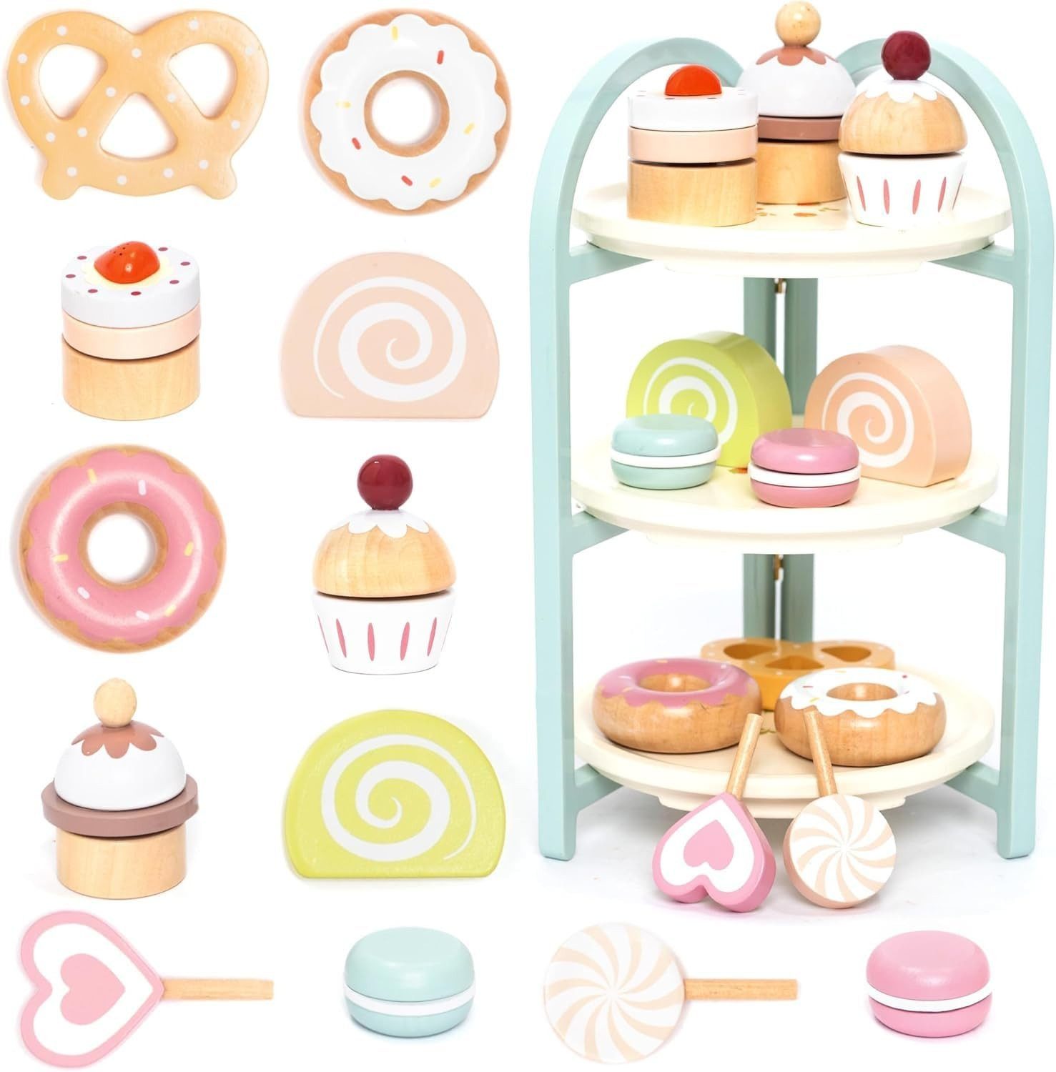 CLTYQ Spiellebensmittel Holz Kinderküche Dessert Spielset - inkl.Ständer, S günstig online kaufen