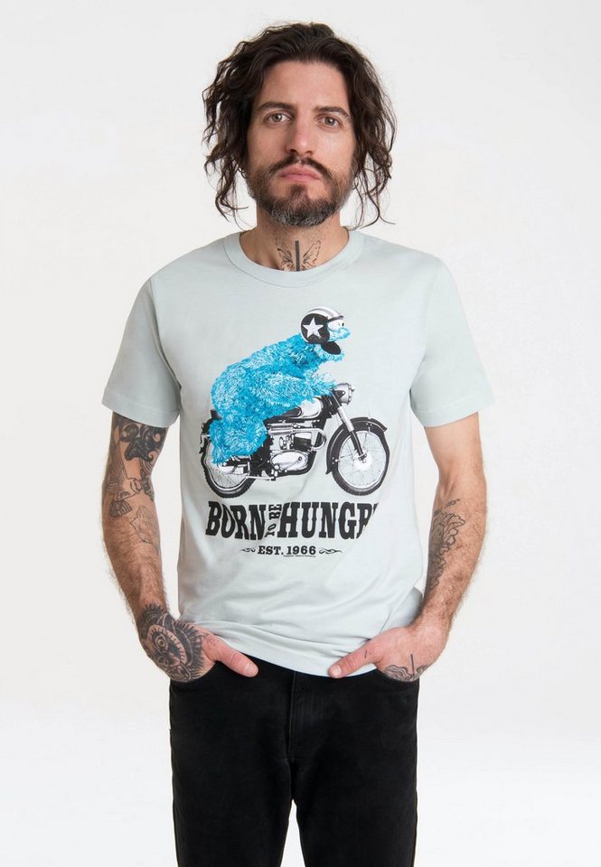 LOGOSHIRT T-Shirt Sesamstraße - Krümelmonster Motorrad mit lizenziertem  Print, Lustiges T-Shirt von Logoshirt für Herren