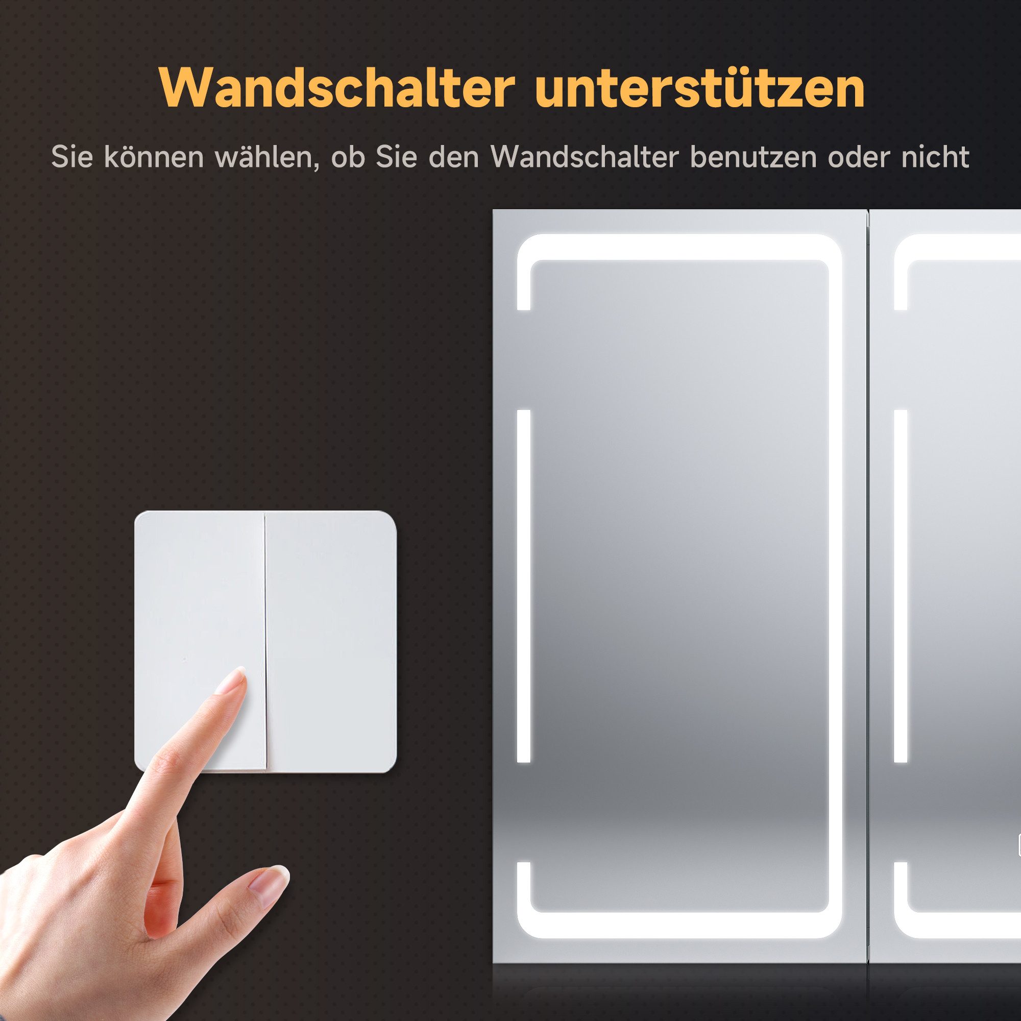 SONNI Spiegelschrank Dreitüriger Badspiegelschrank,Verstellbare Schotten 90x60cm – Bild 4 von 5