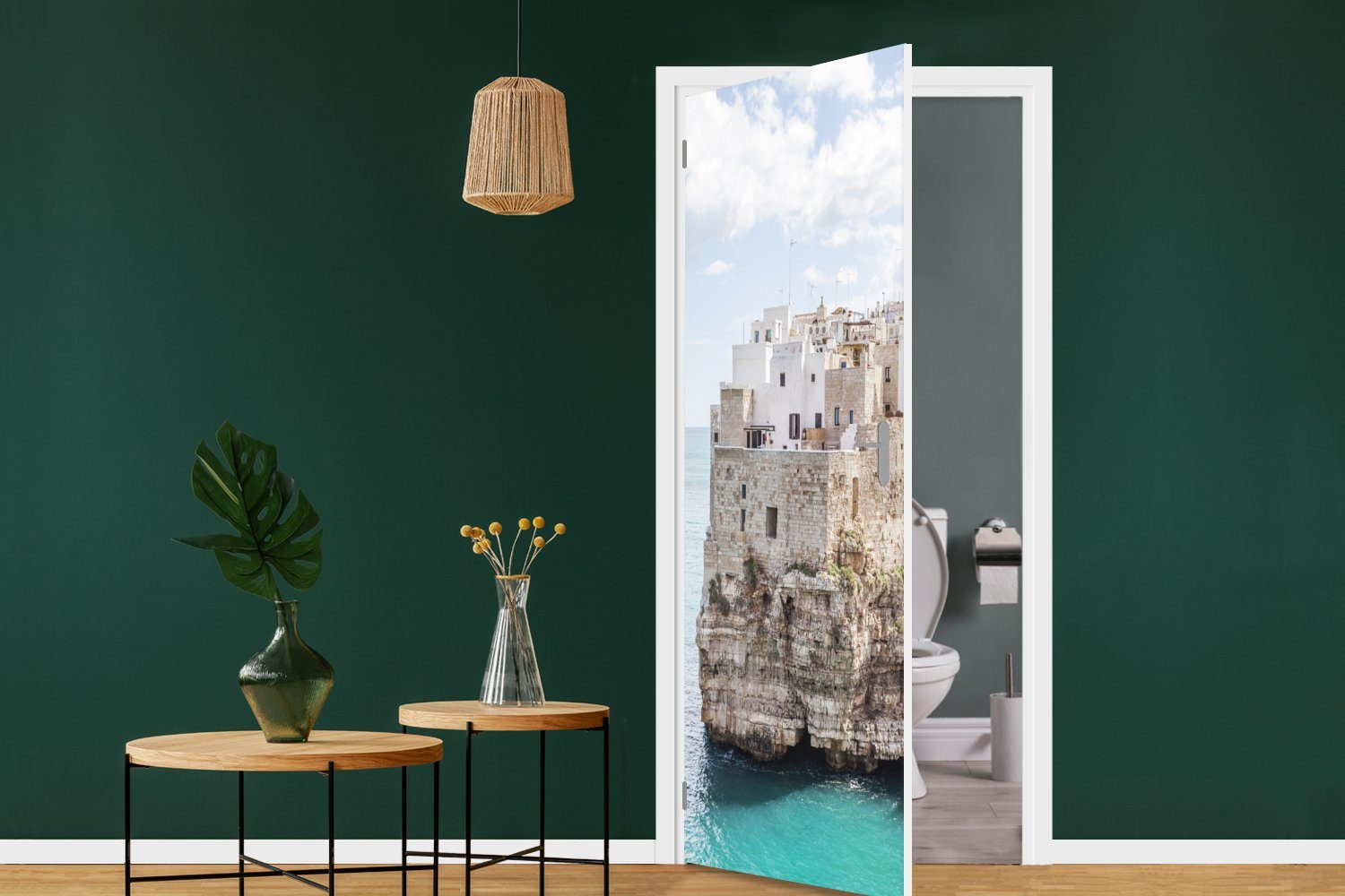 Italien Türtapete bedruckt, Fototapete MuchoWow Tür, Felsen, Türaufkleber, Matt, - cm - St), (1 75x205 für Küste