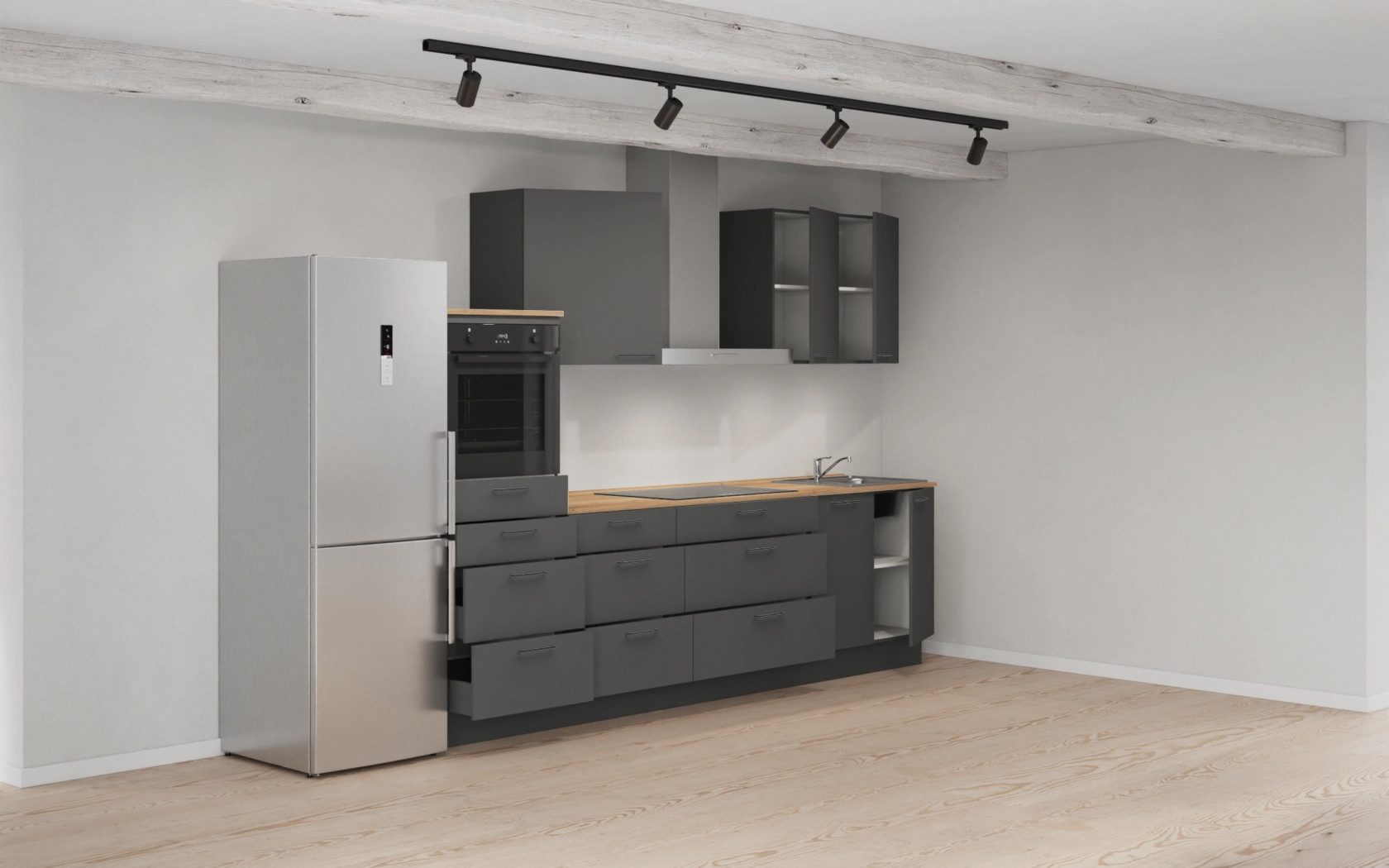 nobilia® Küchenzeile Salev, individuell anpassbar, gratis Küchenplanung mit Profis, (Breite 300 cm), vormontiert, wahlw. mit E-Geräten, inkl. Lieferung