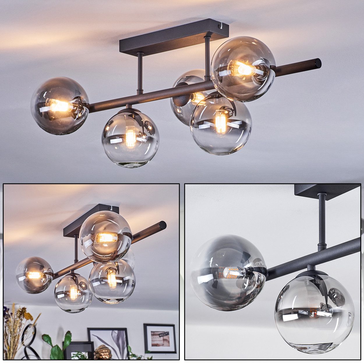 hofstein Deckenleuchte Deckenlampe aus Metall/Glas in Schwarz/Rauchfarben/K günstig online kaufen