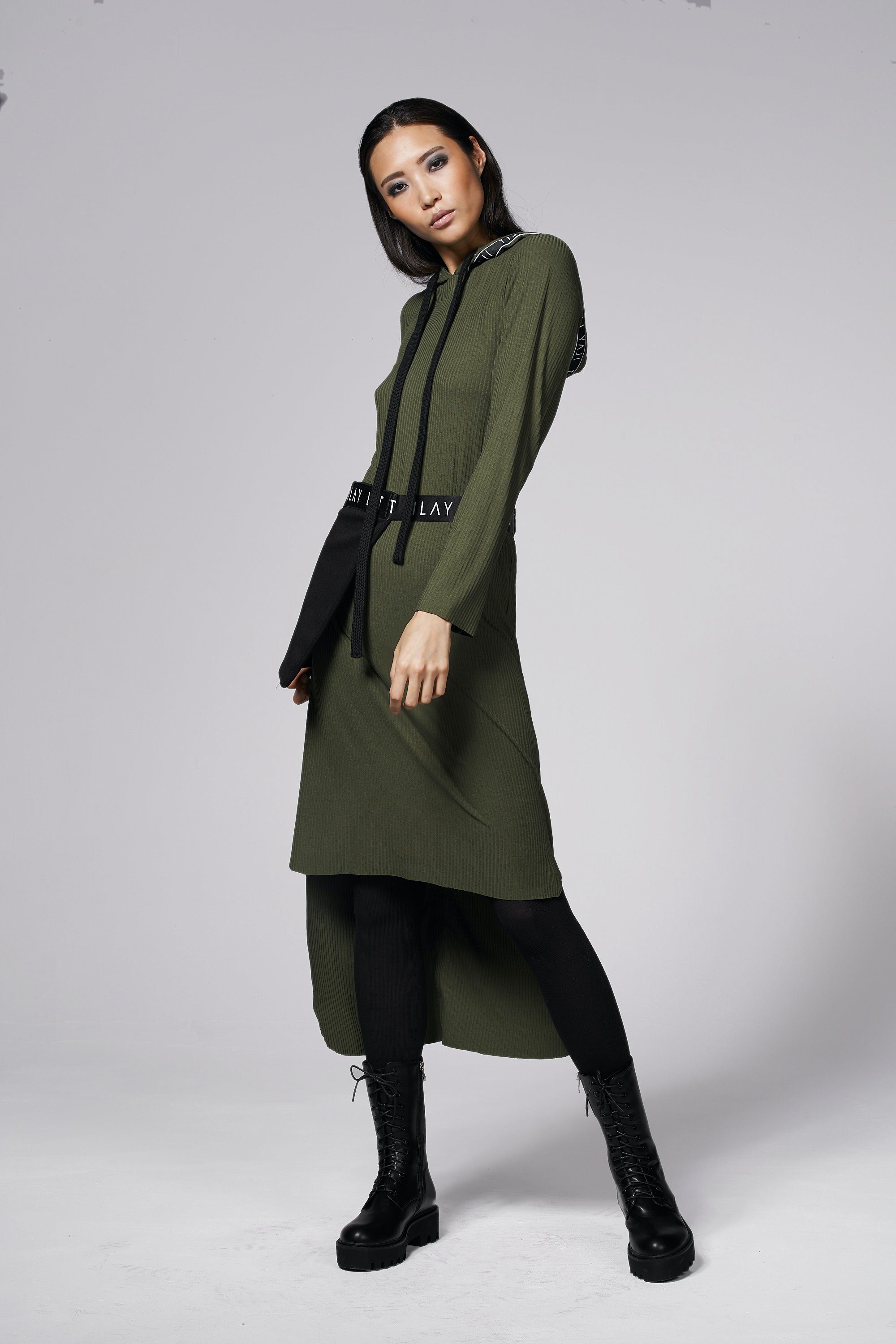 ILAY Lit Shirtkleid Billy Jerseydress Olive Kapuze