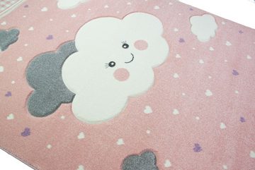 Kinderteppich Kinderteppich mit Wolken in Rosa, TeppichHome24, rund, Höhe: 1.3 mm