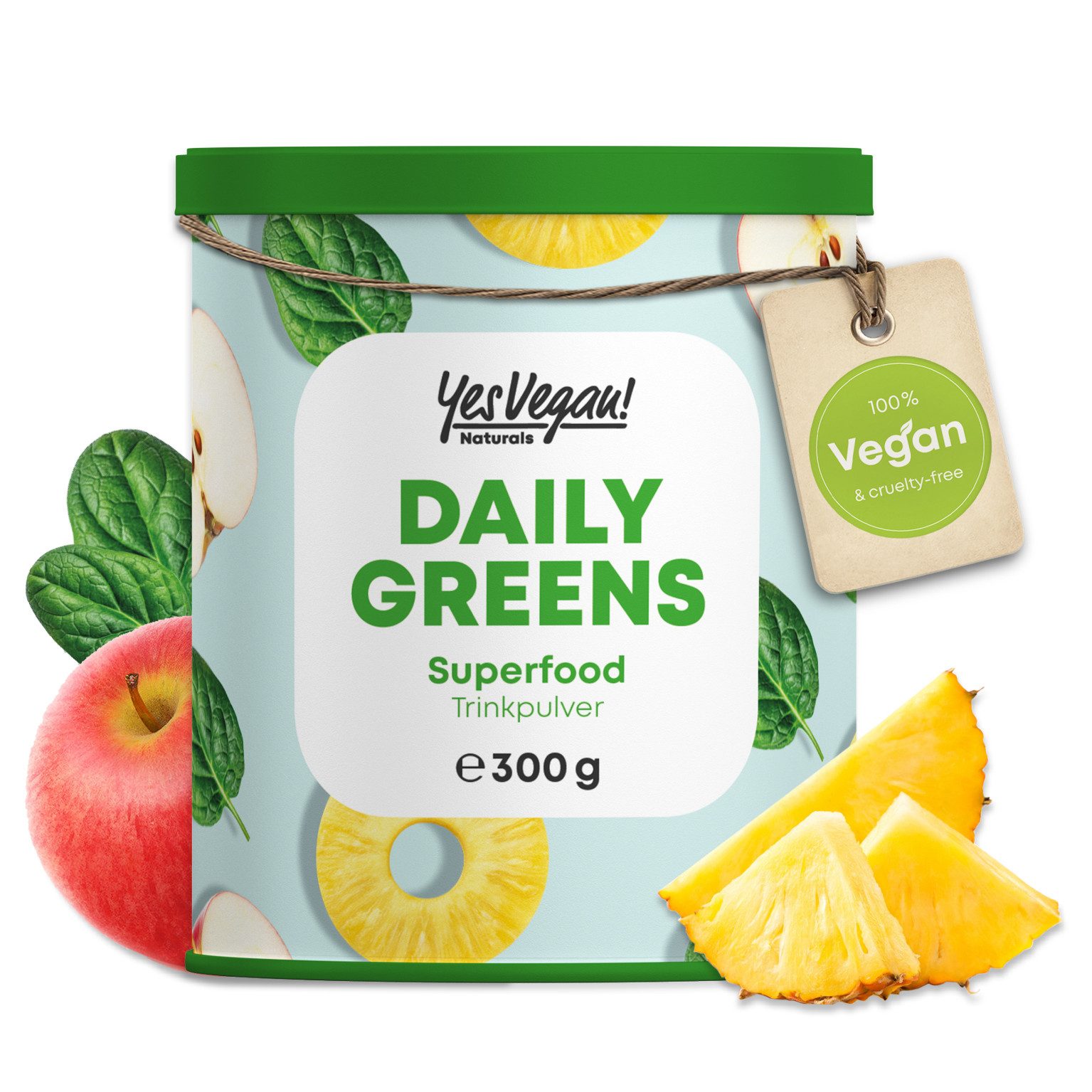 Yes Vegan Daily Greens, Superfood mit Spirulina, Chlorella Pulver, 3 er Spar-Set à 300 g, vegan, laktosefrei