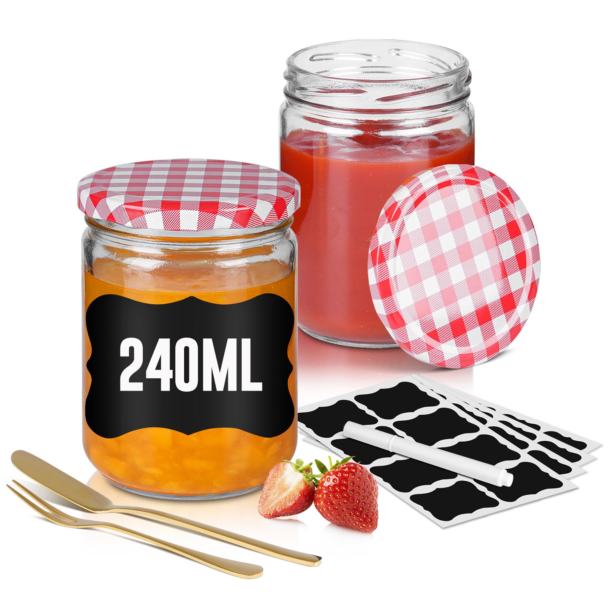 FIVMEN Einmachglas Einweckgläser mit Schraubdeckel Set 12/24 Stück, 240ml/350ml, Gläser für selbstgemachte Konfitüre, Marmelade und Bastelprojekte