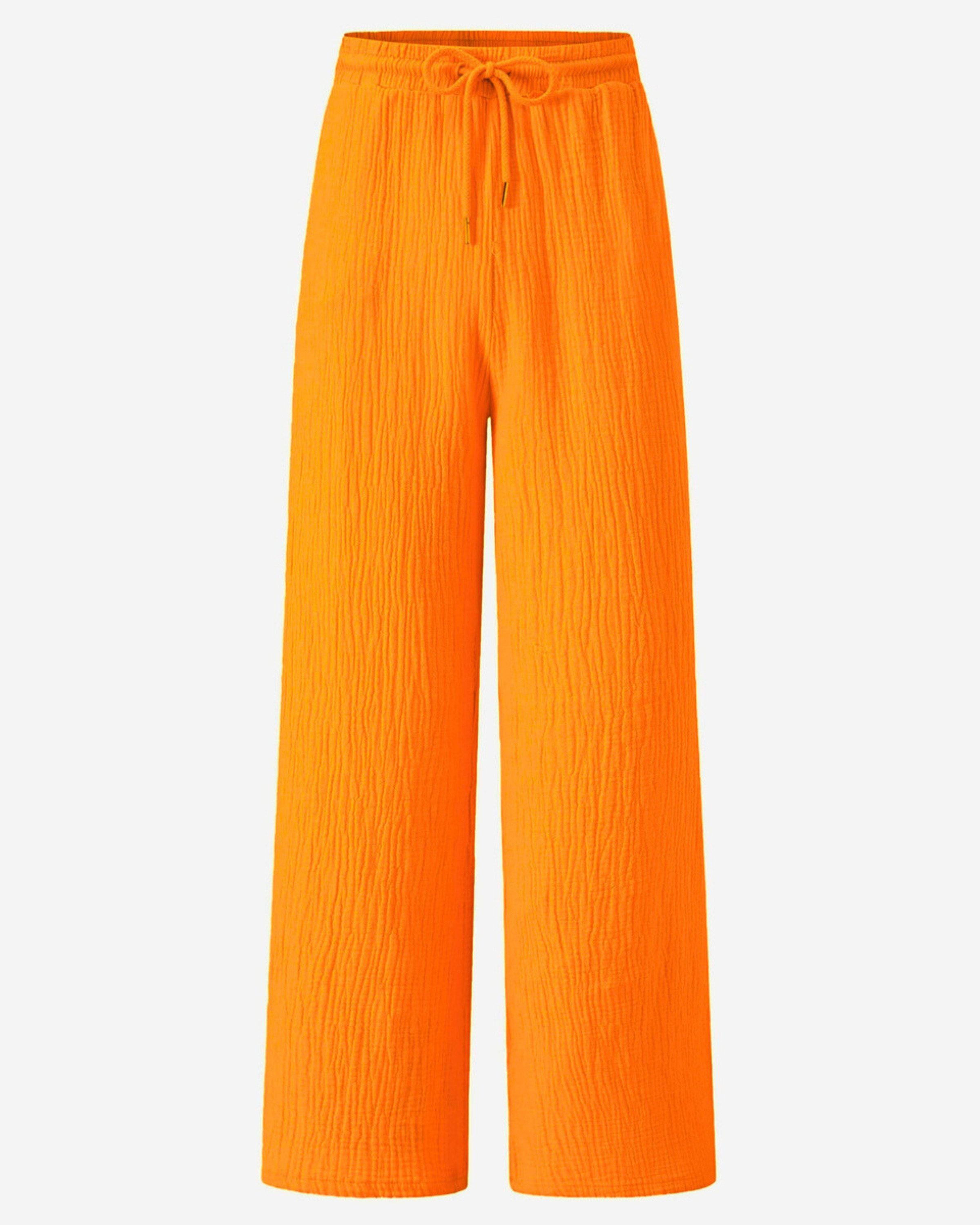 SASSYCLASSY Stoffhose Leichte Musselin Sommer Hose Damen Lang Lockere Musselinhose aus Baumwolle mit elastischem Bund Atmungsaktiv