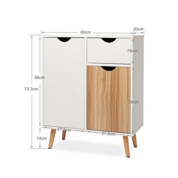 Mondeer Kommode Beistellschrank, Schließfachschrank, Sideboard, multifunktionale Möbel, Schrank,Weiß + Eiche