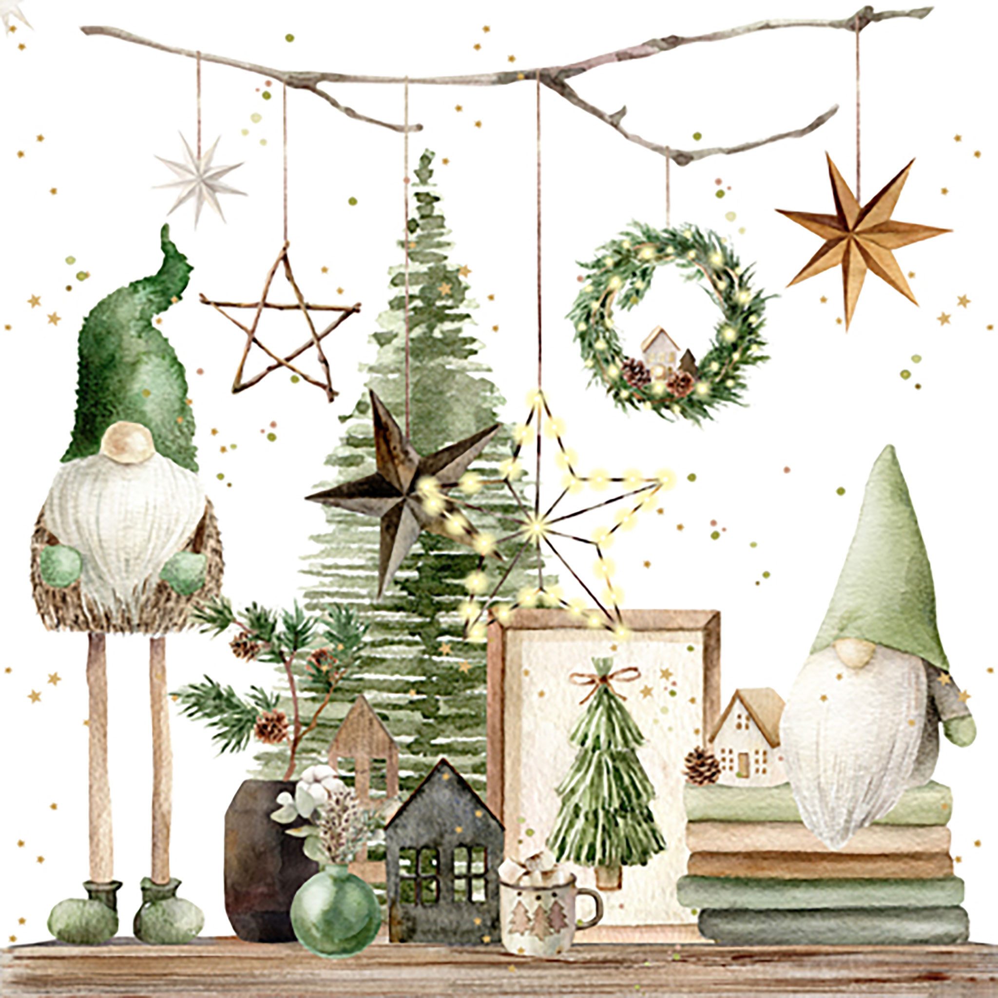 ti-flair Papierserviette, Servietten Papier 33x33cm Weihnachtswichtel 20 Stück Weiß / Grün