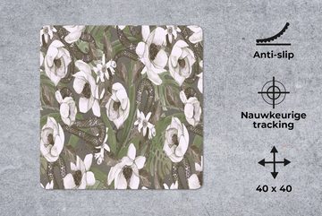 MuchoWow Gaming Mauspad Blumen - Dschungel - Muster (1-St), Mousepad mit Rutschfester Unterseite, Gaming, 40x40 cm, XXL, Großes