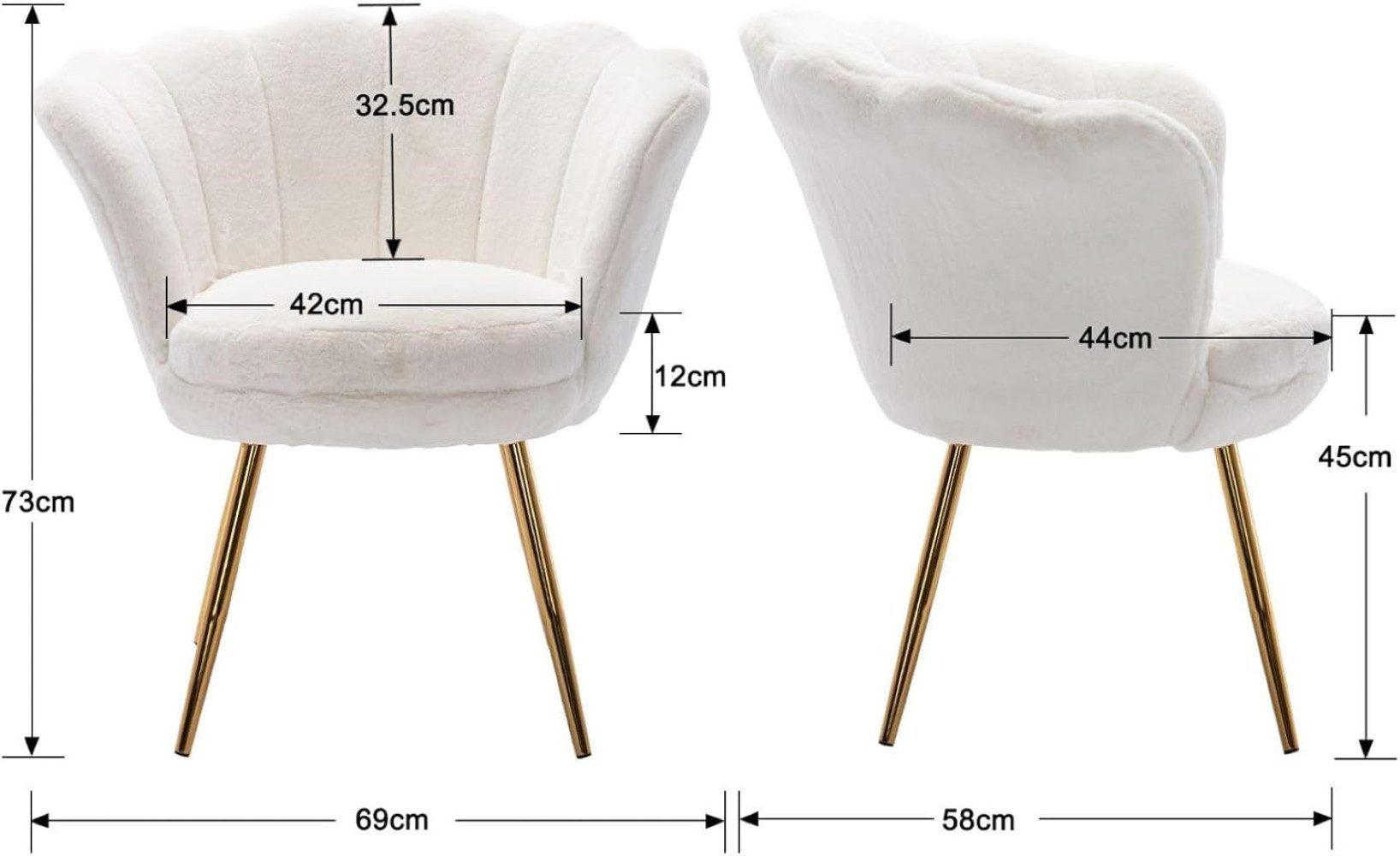 CHAIRUS Sessel Relaxsessel mit Goldfuß & Blumenform für Wohn-/Schlafzimmer (1-St), Ohrensessel, Freizeitsessel mit Kissen, Esszimmerstuhl Polsterstuhl