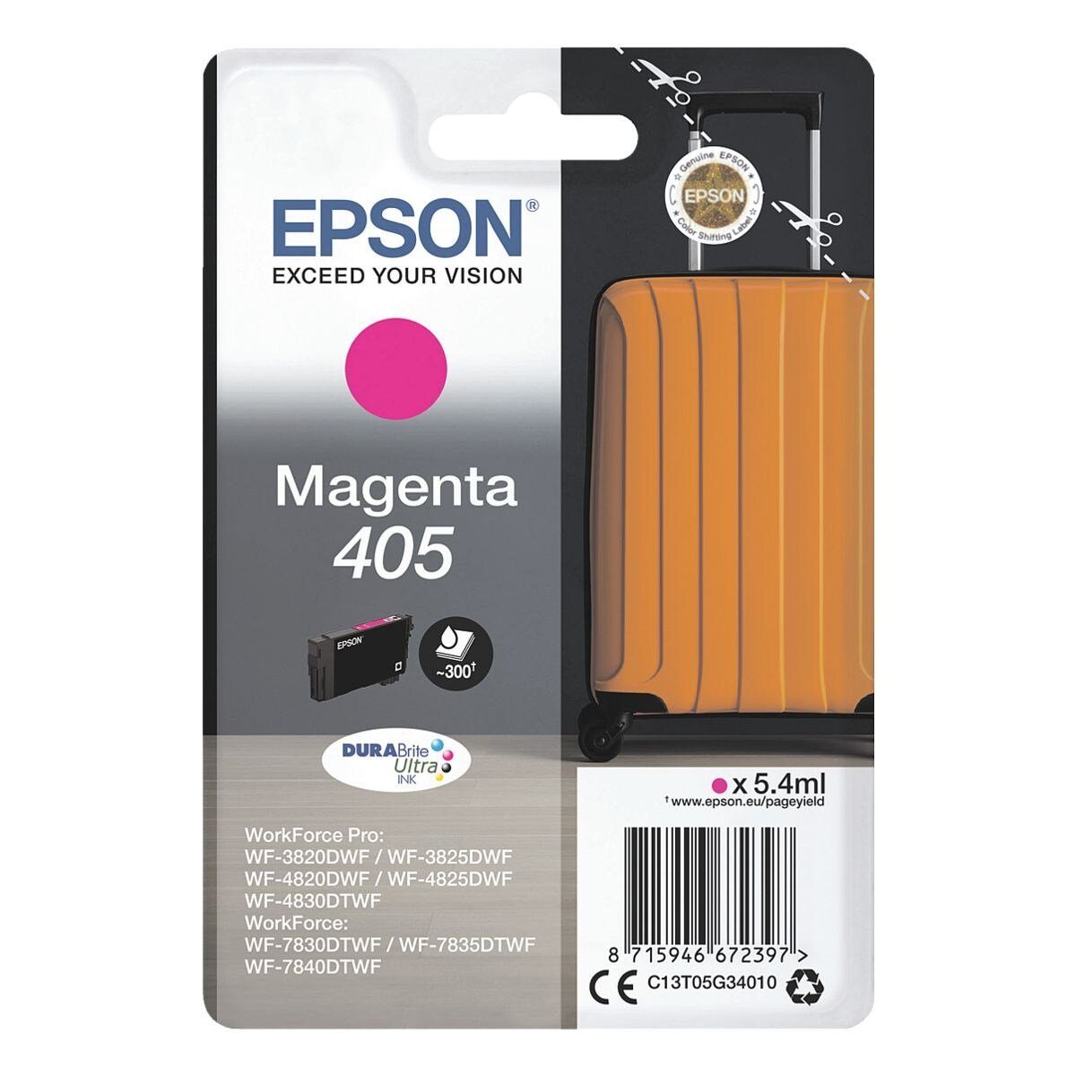 Epson 405 DURABrite Tintenpatrone (1-tlg., Original Druckerpatrone, magenta)