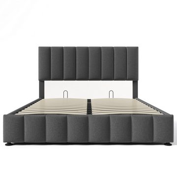 BlingBin Boxspringbett Polsterbett (Modernes Bettgestell mit Stauraum, 140x200cm), Bett mit Verstellbares Kopfteil, Leinenmaterial