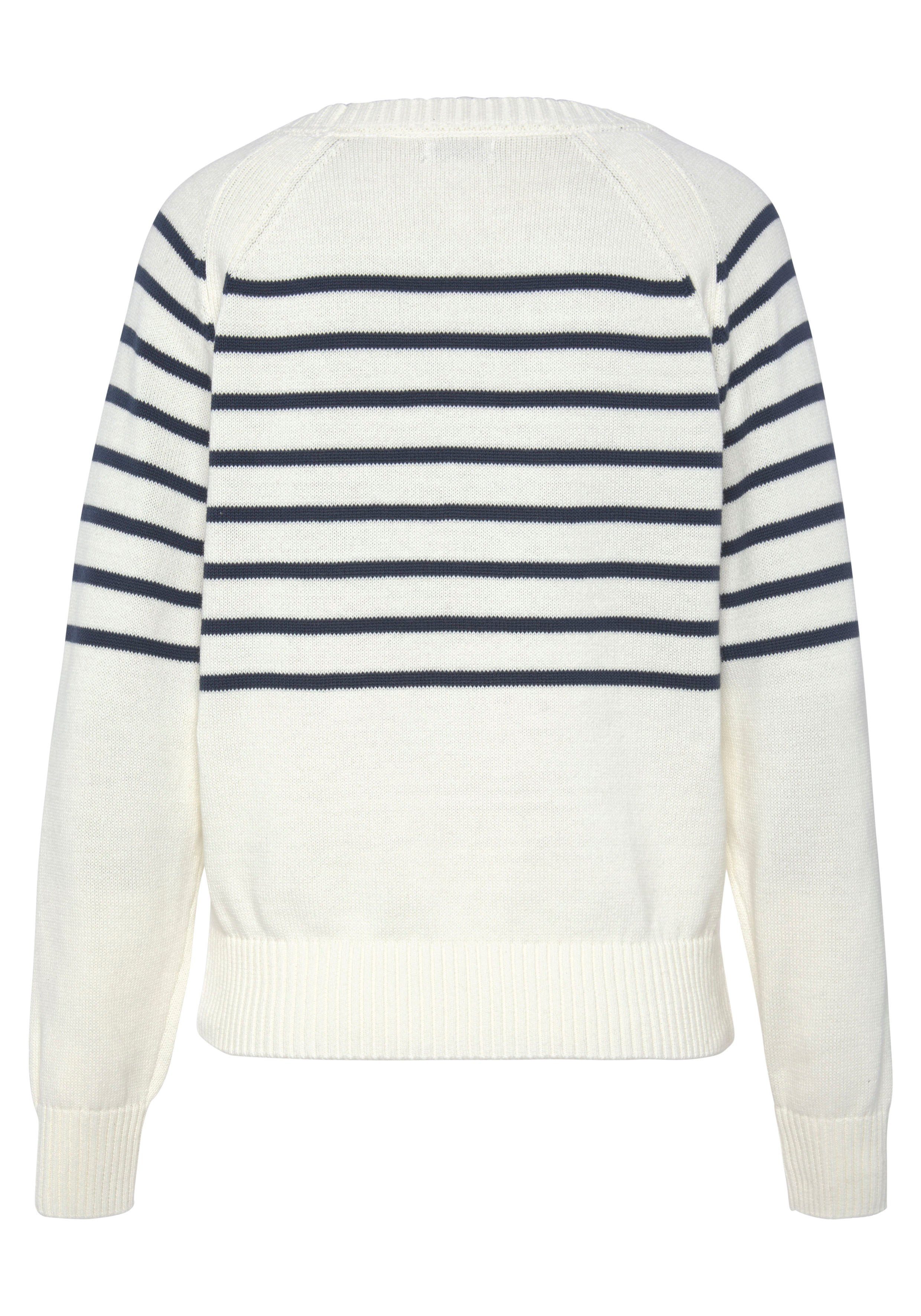 Vivance by Lascana Streifenpullover mit Zierknöpfen entlang der Raglanärmel Rundhalspullover in Streifenoptik, maritimer Strickpullover, modisch – Bild 4 von 5