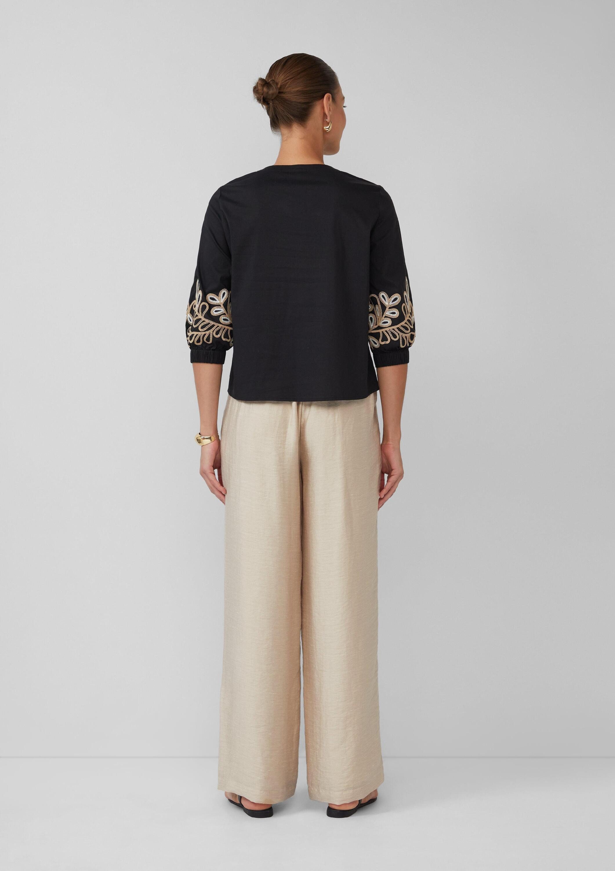 s.Oliver Kurzarmbluse Bluse Popeline-Bluse mit Stickerei und 3/4-Ärmeln