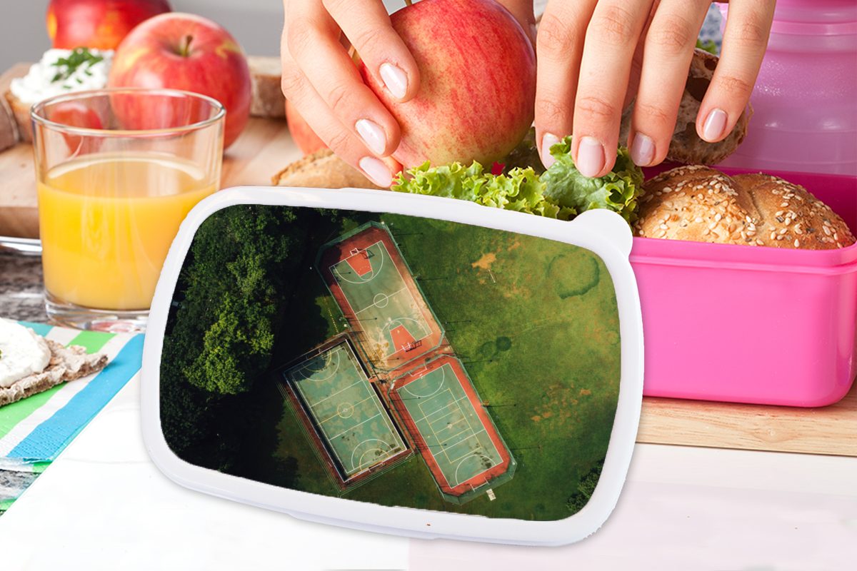 MuchoWow Lunchbox Brotdose Basketball Mädchen, Kunststoff für - Erwachsene, - Kunststoff, Kinder, rosa Spielfeld Brotbox Snackbox, Grün, (2-tlg)