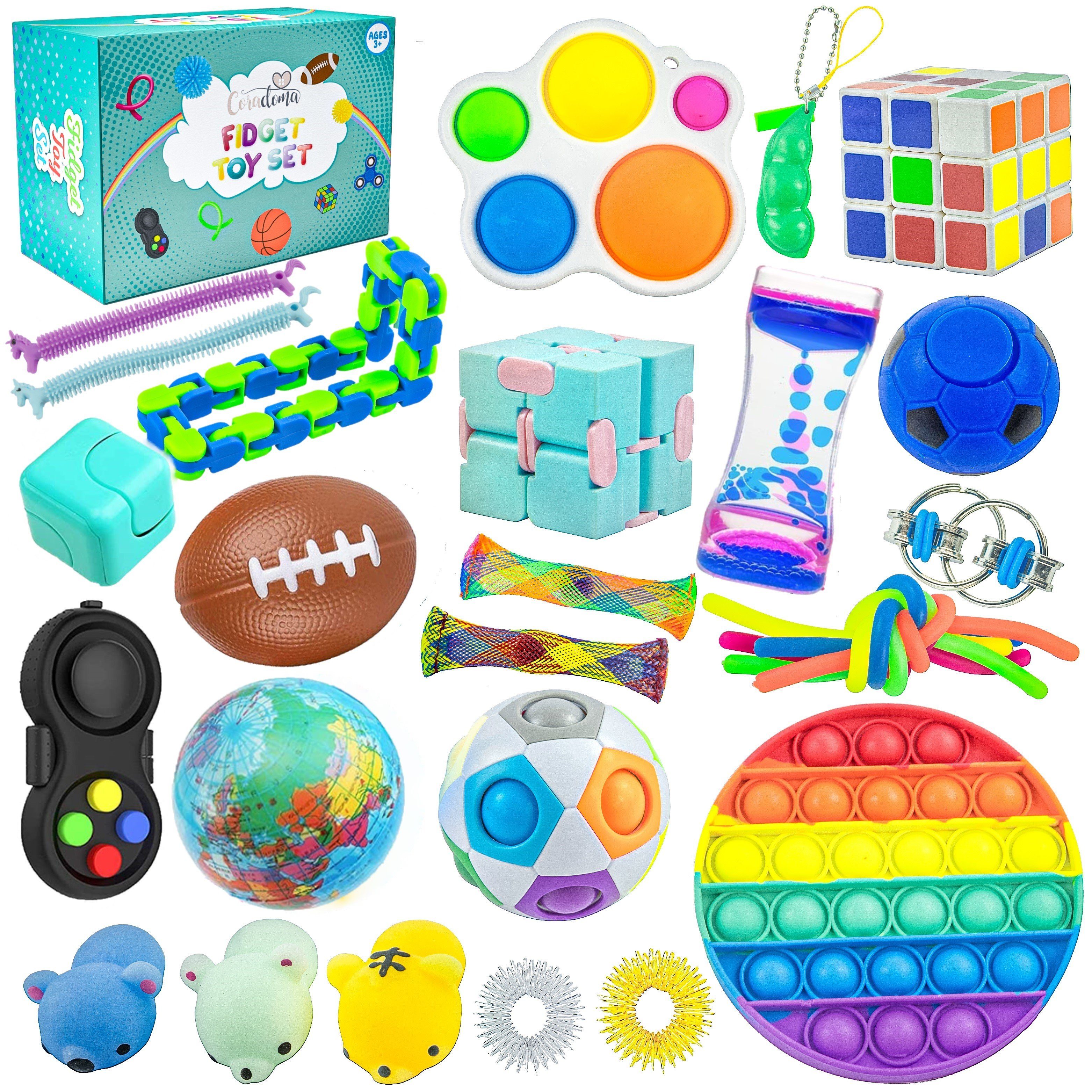 Coradoma Lernspielzeug Fidget Toys Set - Anti Stress Spielzeug Pop It Squishy Mochi Sensorik (28-St) Türkis
