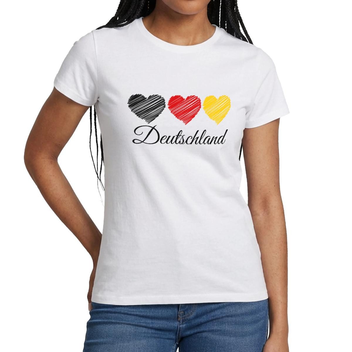 Spreadshirt T-Shirt Deutschland Herz Fußball Fanlook Frauen T-Shirt (1-tlg) Slim Fit, fällt klein aus