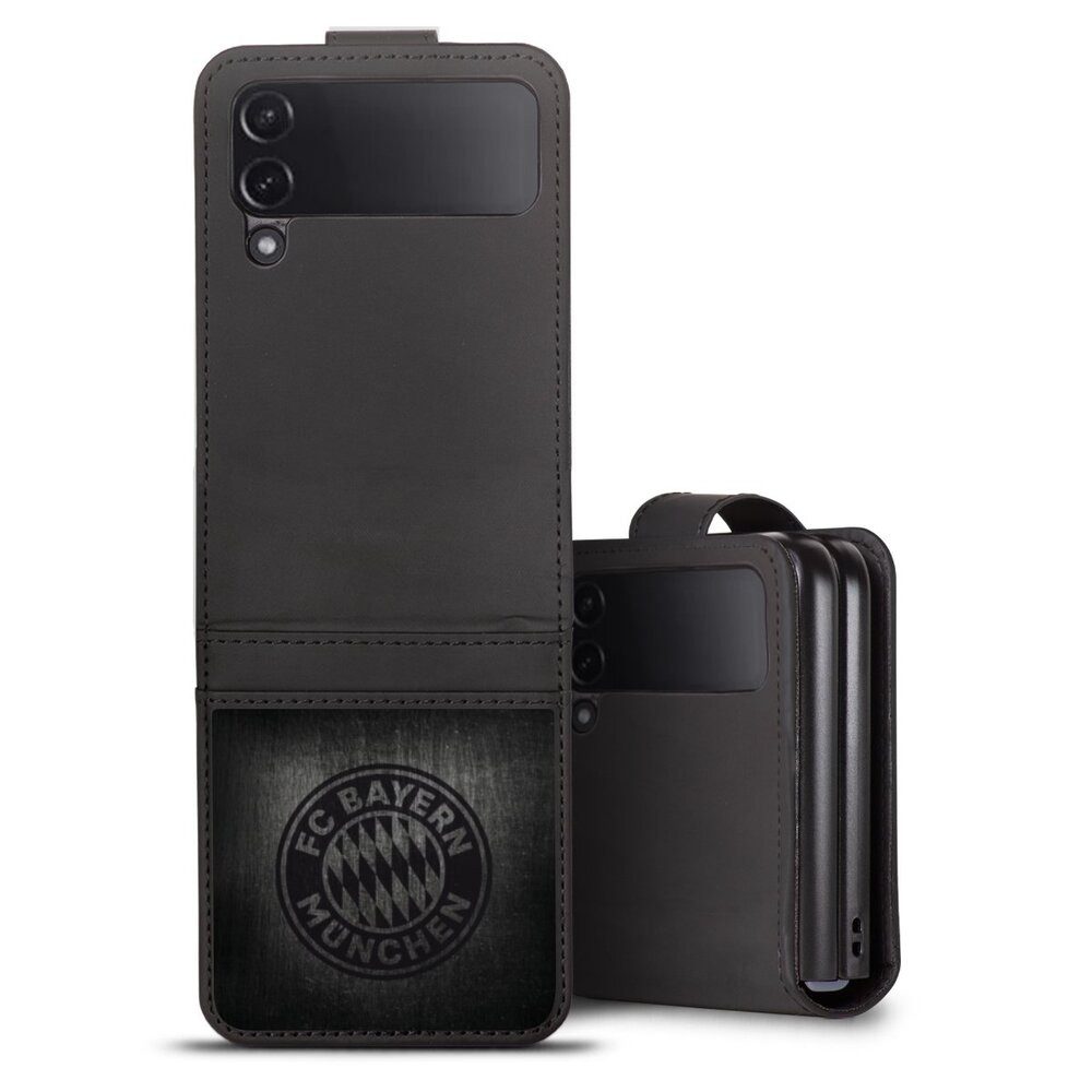 DeinDesign Handyhülle Metallic Look FCB FC Bayern München Metalllook FCB Logo einfarbig, Samsung Galaxy Z Flip 4 Hülle Handy Flip Case Wallet Cover