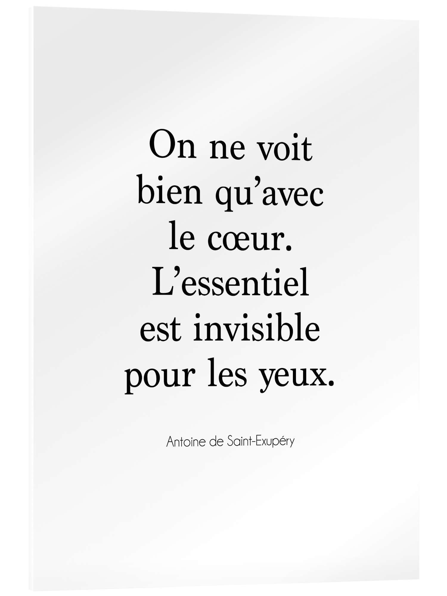 Posterlounge Wandbild Citation d’Exupéry - On ne voit bien qu’avec le cœur I, Typobox, erhältlich als Poster, Leinwandbild, Wandsticker oder Acrylglasbild