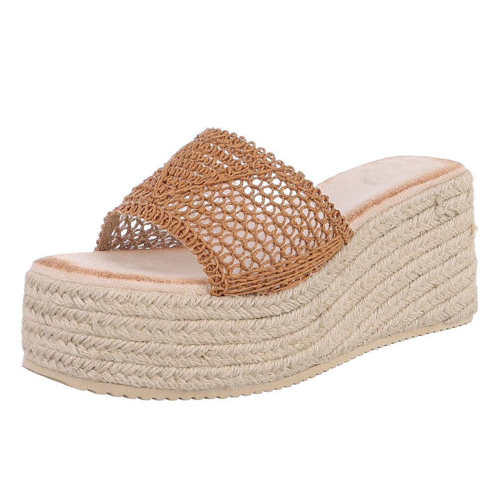 Ital-Design Modische Wedges mit geflochtener Sohle für Damen Plateausandaletten (89852658) Keilabsatz/Wedge Keilsandaletten in Camel
