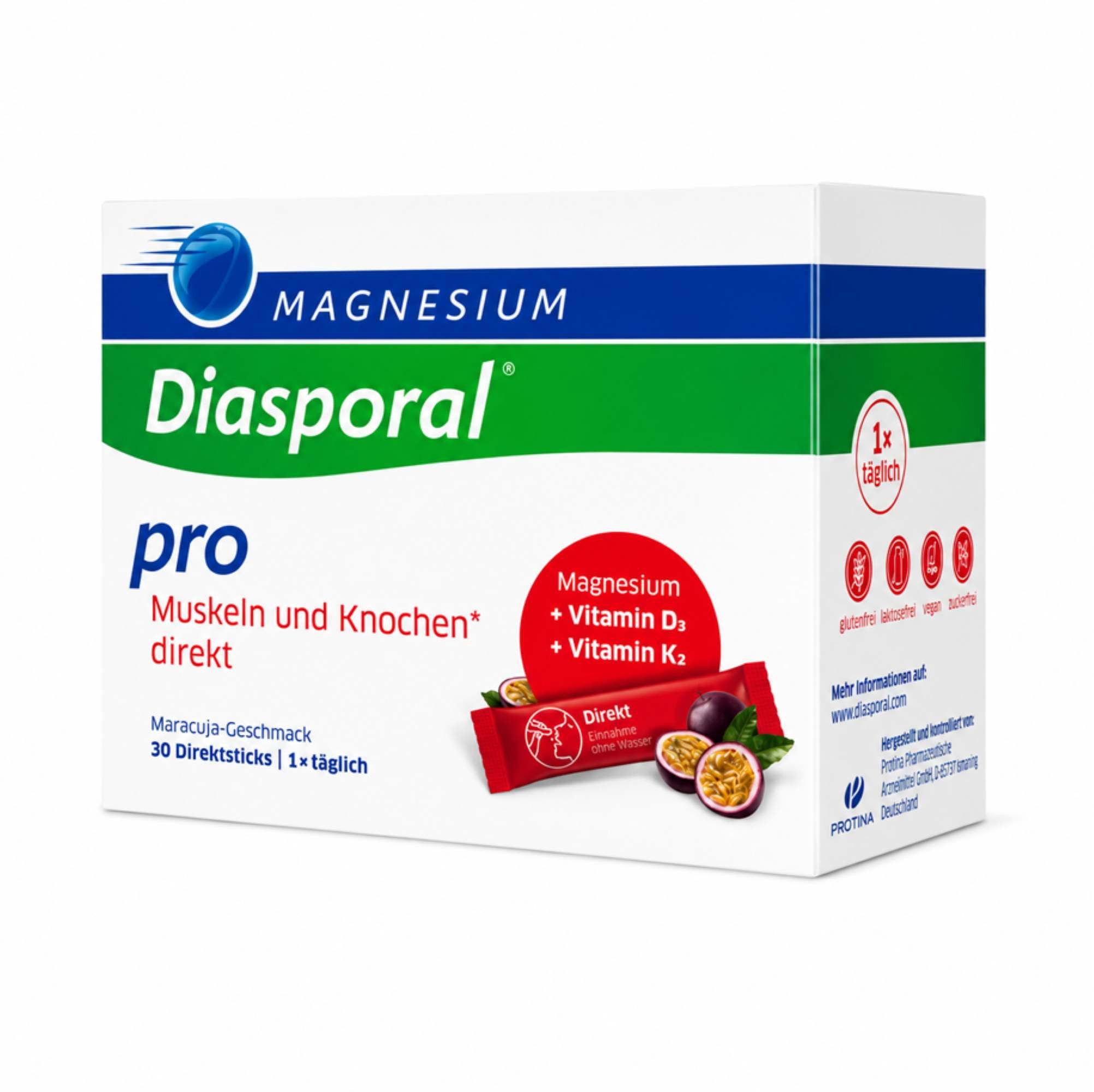 Protina Pharmazeutische GmbH MAGNESIUM DIASPORAL pro+D3+K2 Musk.+Knochen direkt Sticks/Beutel