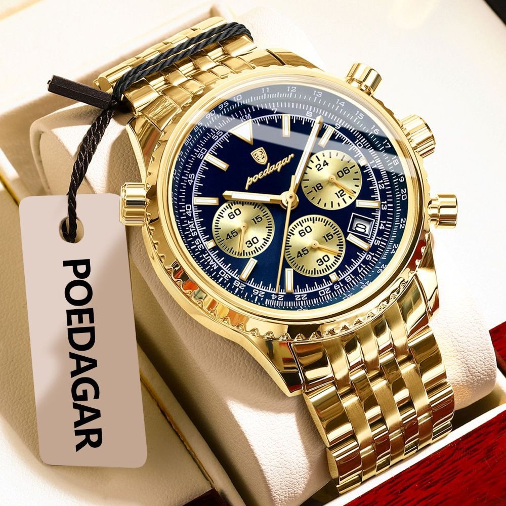 POEDAGAR Quarzuhr Poedagar Herren-Armbanduhr Chronograph Quarz Edelstahl 960