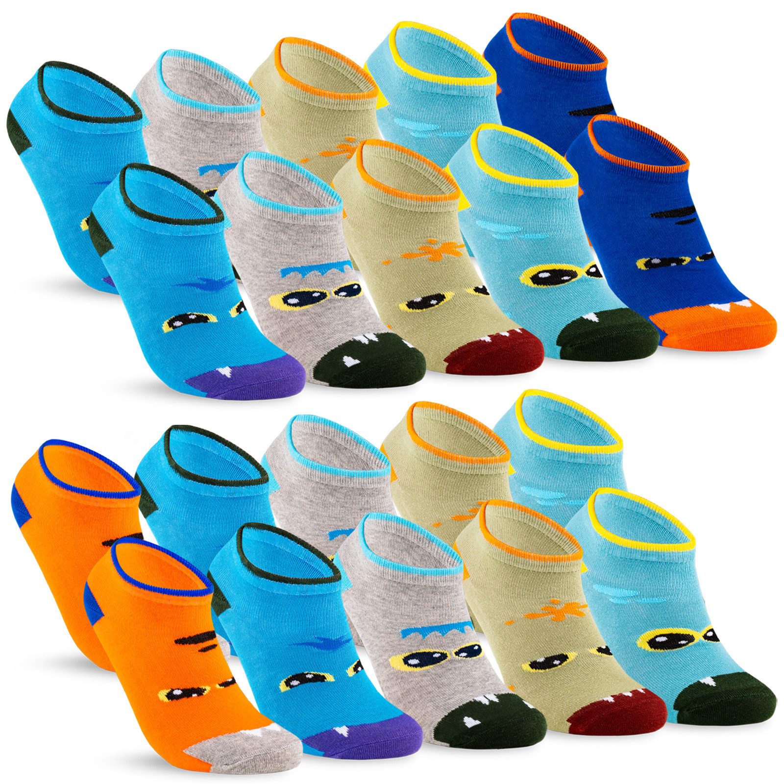 sockenkauf24 Sneakersocken 10 Paar Kinder Sneaker Socken Jungen & Mädchen Baumwolle Kindersocken (56511, 35-38) WP