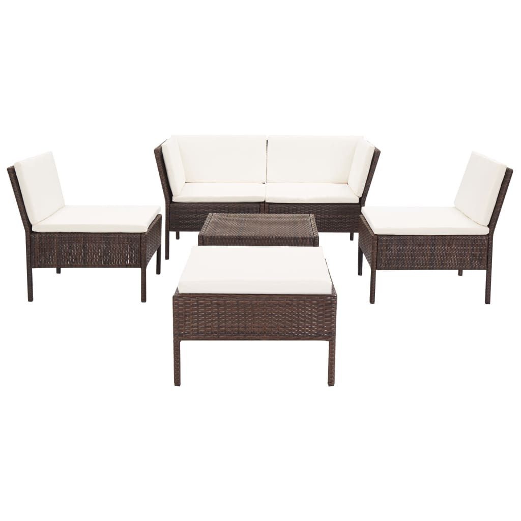 vidaXL Gartenlounge-Set 6-tlg. Garten-Lounge-Set mit Auflagen Poly Rattan Braun, (6-tlg)