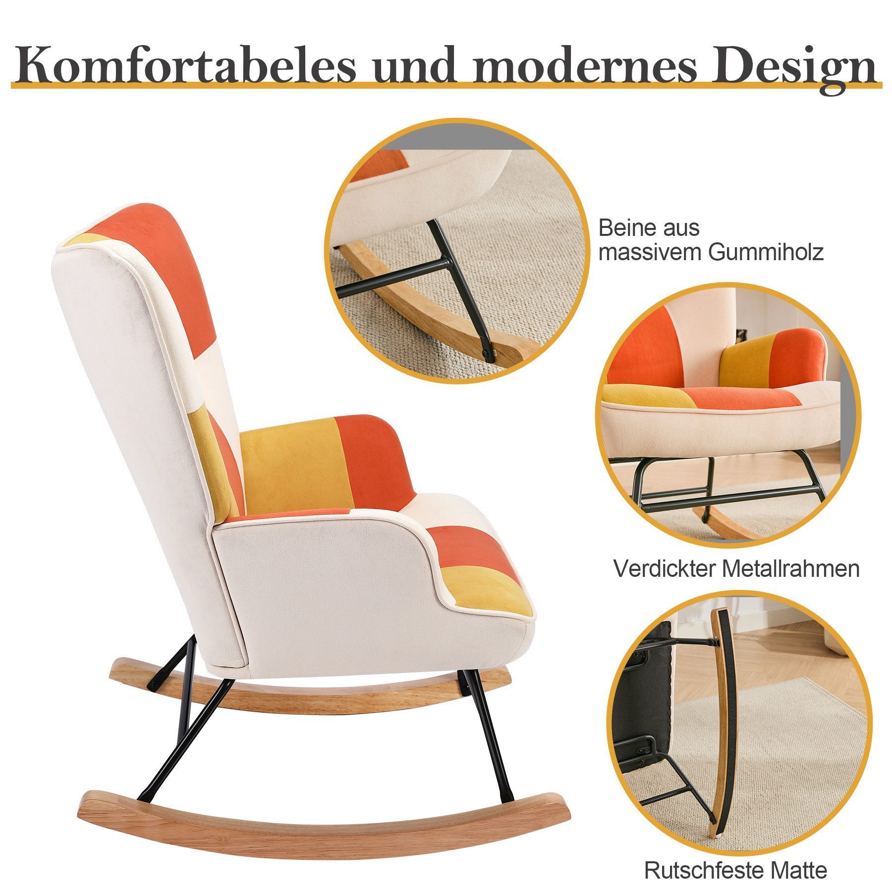 HomeMiYN Schaukelstuhl Schaukelstuhl Patchwork Sessel Schwingsessel günstig online kaufen
