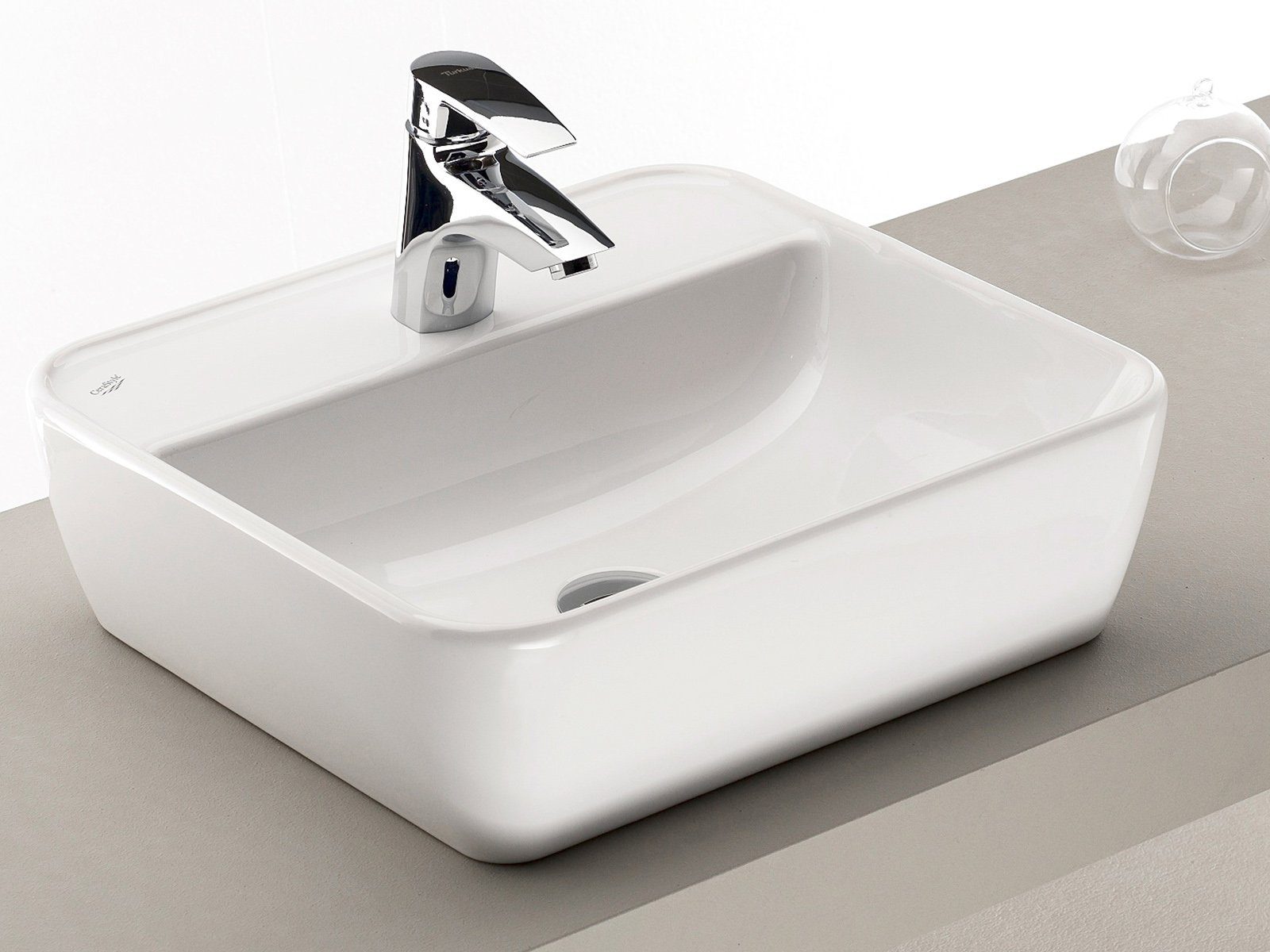 freiraum Aufsatzwaschbecken Davos, Aufsatzbecken aus Keramik. Breite 45 cm, Höhe 14 cm, Tiefe 42 cm