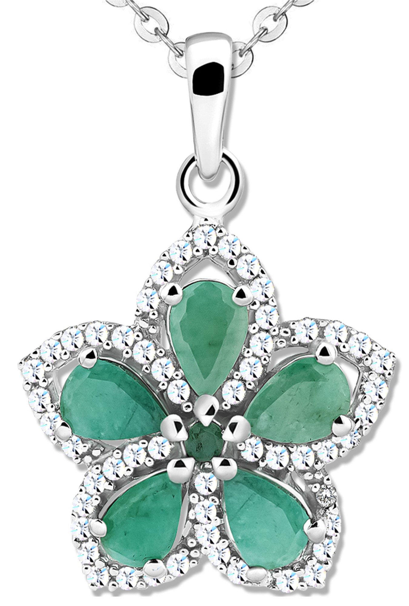 Limana Kette mit Anhänger echter Smaragd grün 925 Silber Blume Damenkette S günstig online kaufen